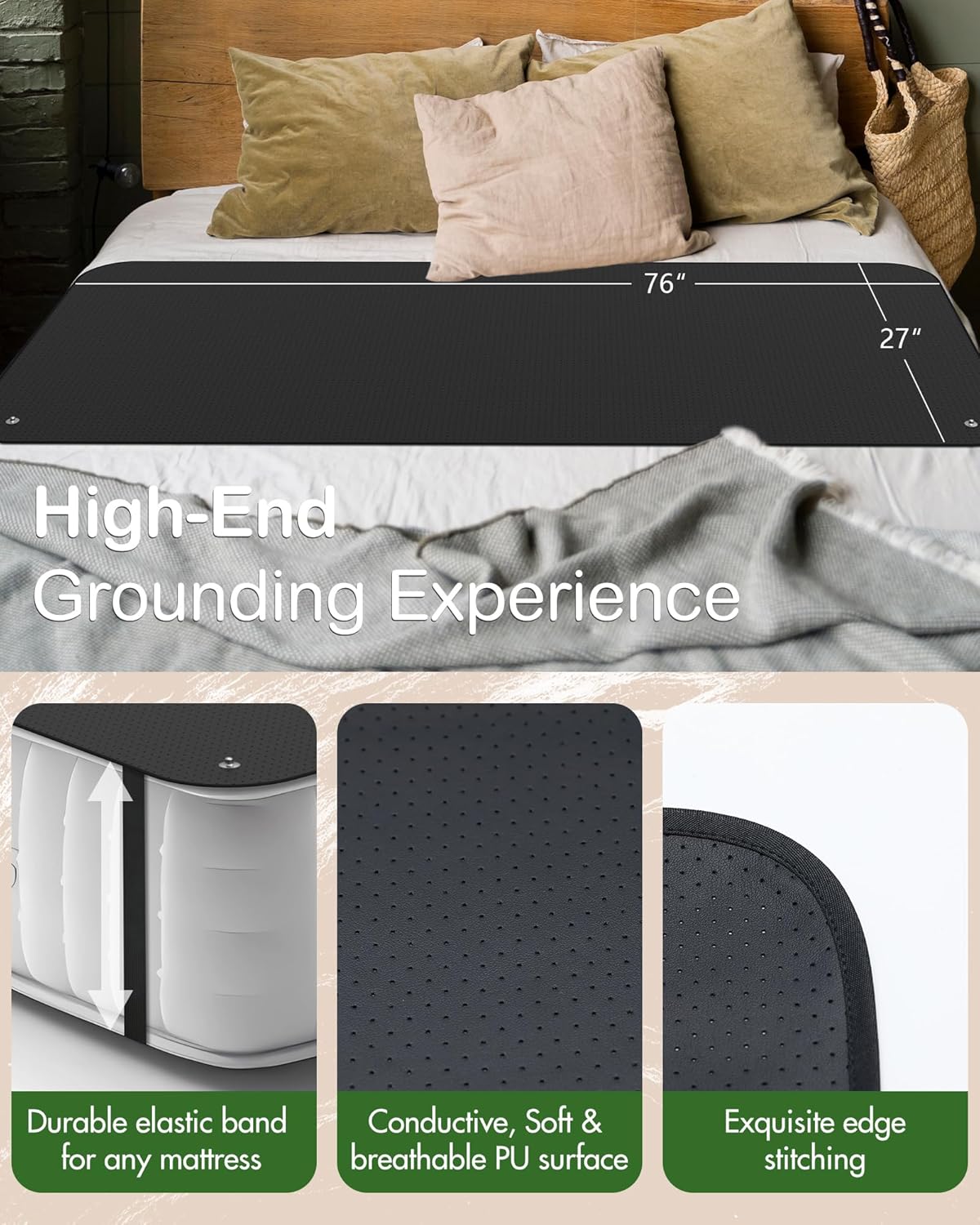 Feraco Grounding Mat for Bed, Grounding Pad Kit for Sleeping & Overall Well-Being with Cord & Tester (King, 27" x 76") - Image 6