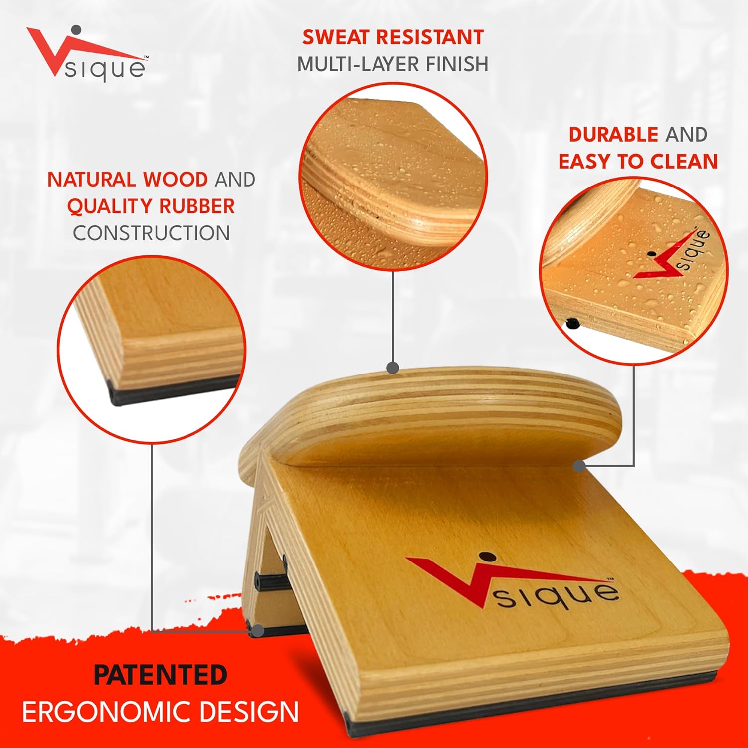 The Vsique Push Up Trainer for Proper Form - Wooden Ergonomic Push Up Grips Reduce Wrist, Joint Strain & Discomfort - Wrist-Friendly Design for All Fitness Levels - Push Up Grips for Floors & Counters - Image 4