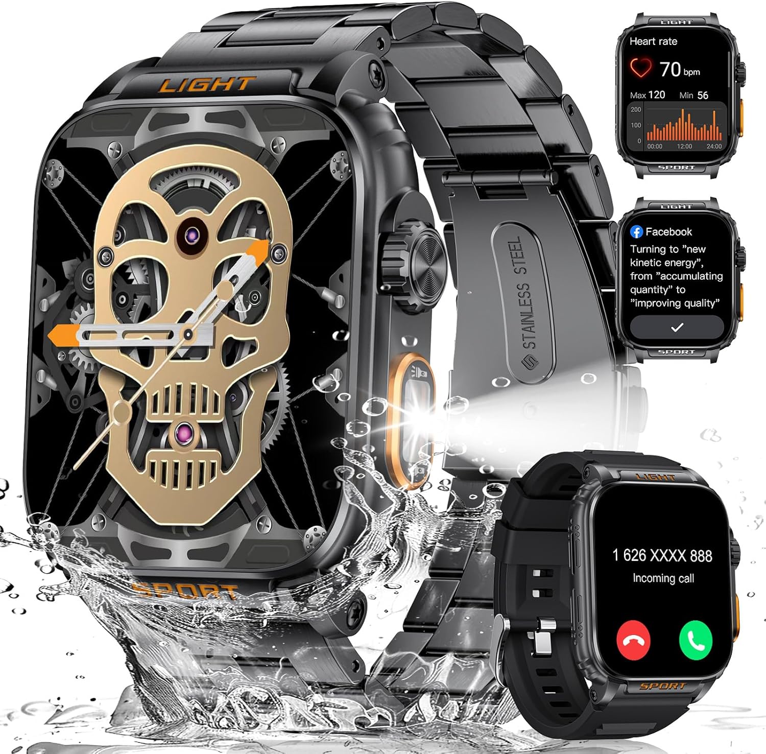 LIGE Military Smart Watch for Men, Outdoor LED Flashlight, 430mAh Battery, 1.91in HD Answer/Make Calls Touch Screen, 100+ Sport ModesFitness Tracker Pedometer Calories/5ATM Waterproof for iOS Android - Image 2