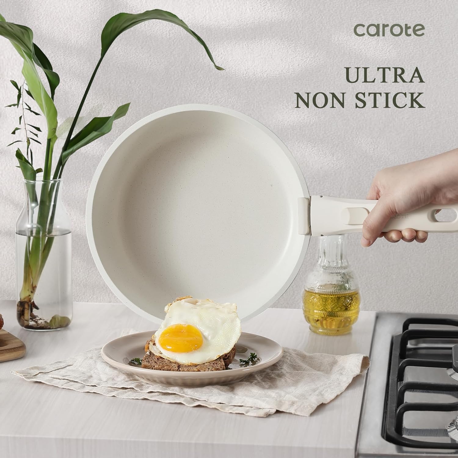 CAROTE 16pcs Pots and Pans Set, Nonstick Cookware Set Detachable Handle, Induction Kitchen Cookware Sets Non Stick with Removable Handle, RV Cookware Set, Oven Safe, Frying Pan Set - Image 4