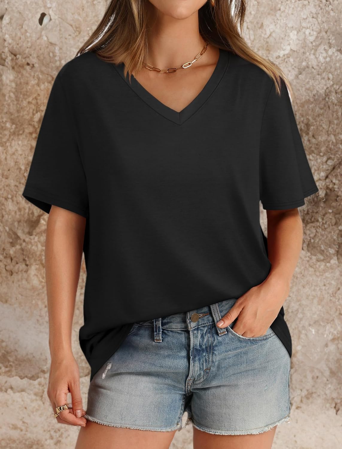 Aokosor Womens T Shirts V Neck Short Sleeve Casual Loose Tees Summer Tops 2025 Trending Now - Image 7