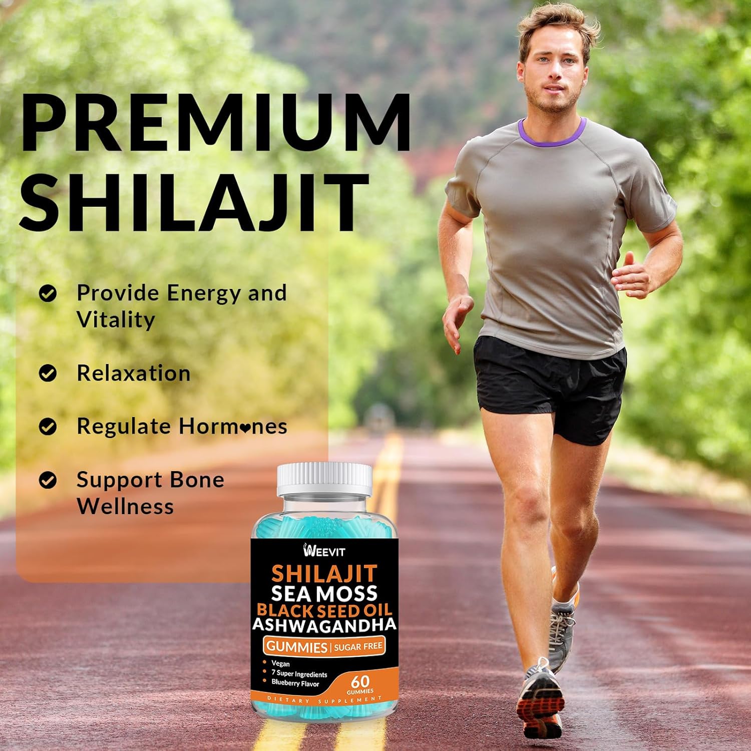 Shilajit Sea Moss Ashwagandha Gummies with Black Seed Oil, Vitamin C D for Men & Women, Shilajit and Ashwagandha Gummy, All in 1 Supplements for Immune, Absorption & Energy Support - Image 3