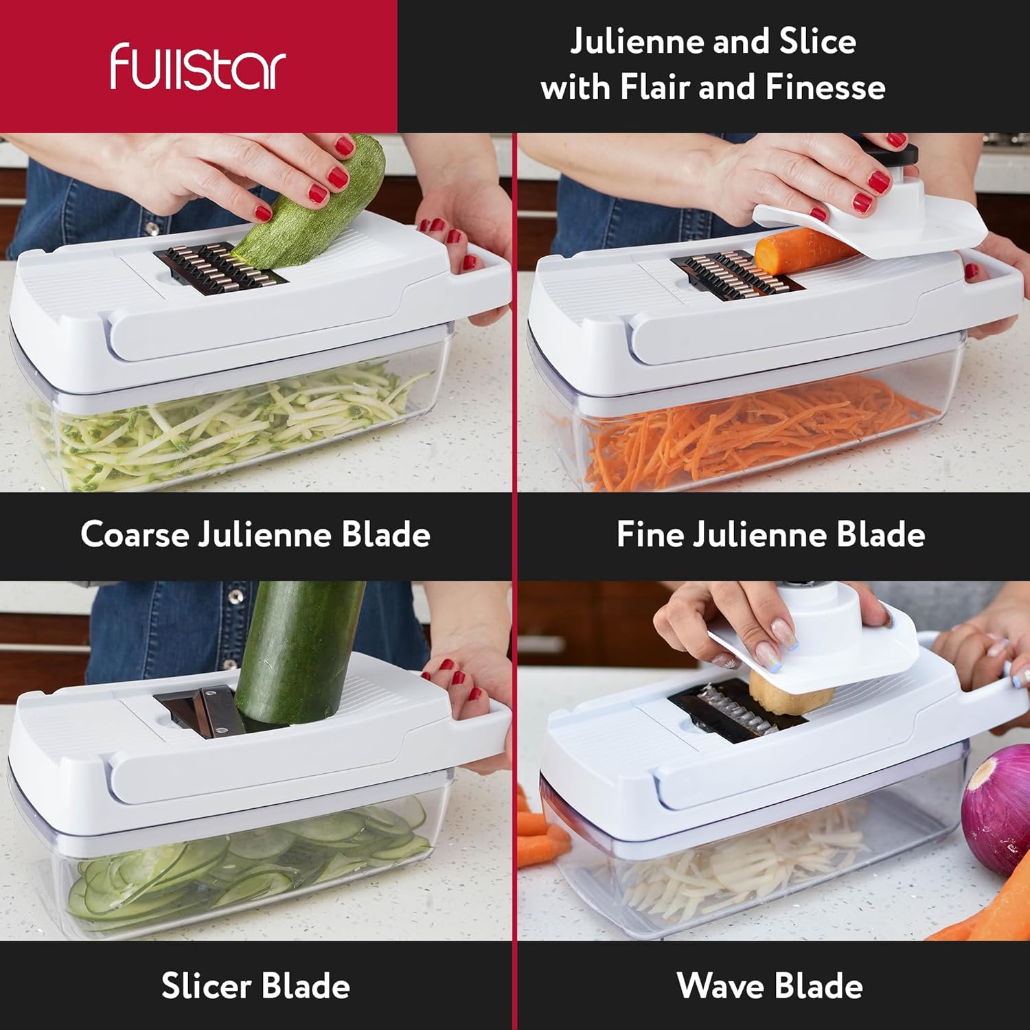 Fullstar Vegetable Chopper & Mandoline Slicer for Kitchen - Food Chopper with Container, Cheese Grater, Home Essentials & Kitchen Gadgets (Lite - 9 in 1) - Image 5