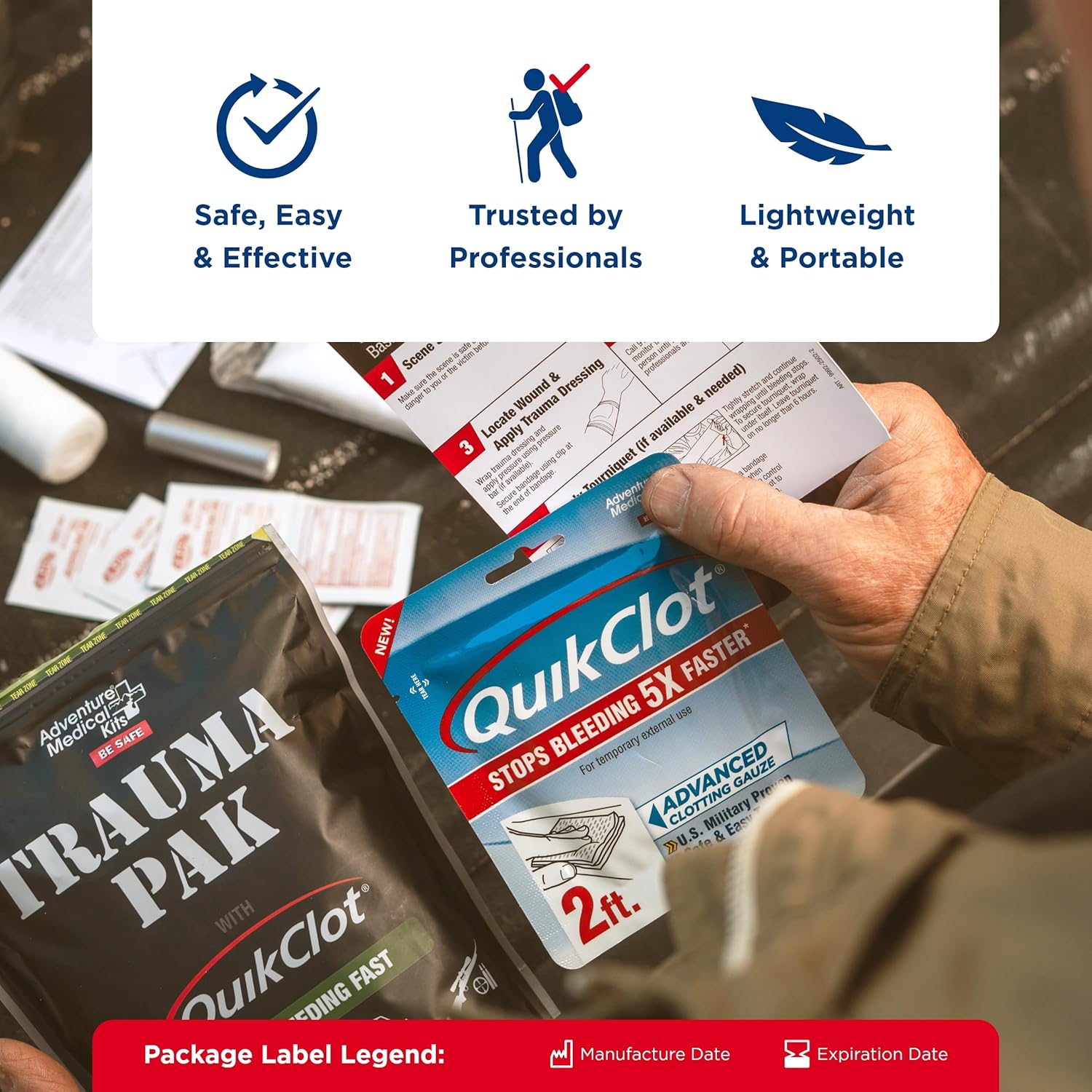 Adventure Medical Kits QuikClot Gauze - Gauze for Emergency Survival Kit, Doomsday Prepping Supplies & More - Stops Bleeding Fast with Kaolin - Flexible Hemostatic Medical Gauze - 3" x 24" - Image 7