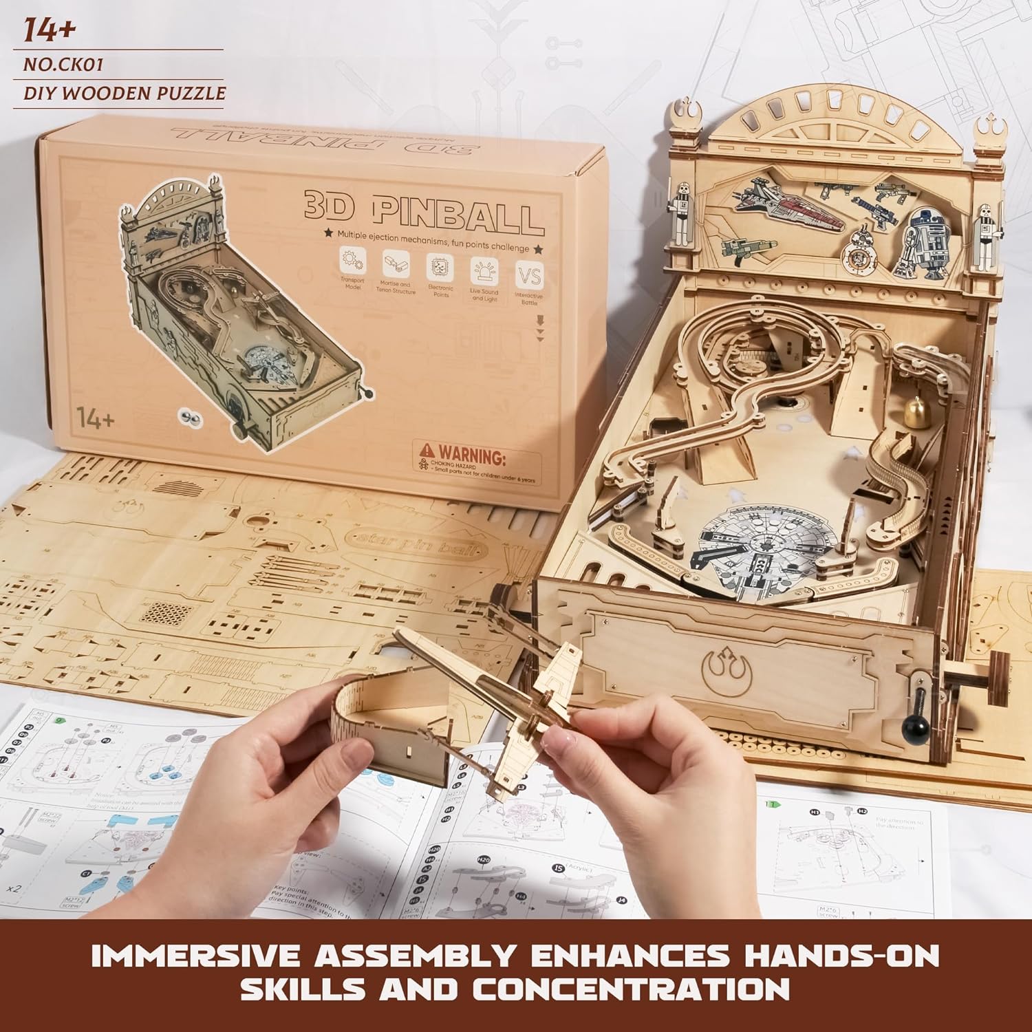 DIY Miniature Pinball Machine Kits, 3D Wooden Puzzles for Adults, Wooden Models for Adults to Build, Fun Toys Gifts for Ages 14+ - Image 7