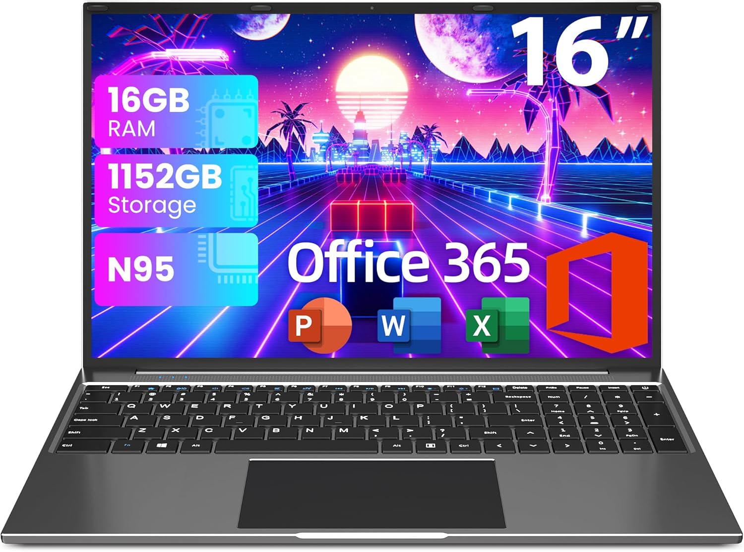jumper Laptop, Office 365, 16GB RAM 1152GB Storage, 16 Inch Laptops, Laptop Computer with FHD Display(1920x1200), N95 CPU(Up to 3.4GHz), 38WH Battery, 2.4G+5G WiFi, BT4.0, 2 Speakers, Numeric Keypad. - Image 2