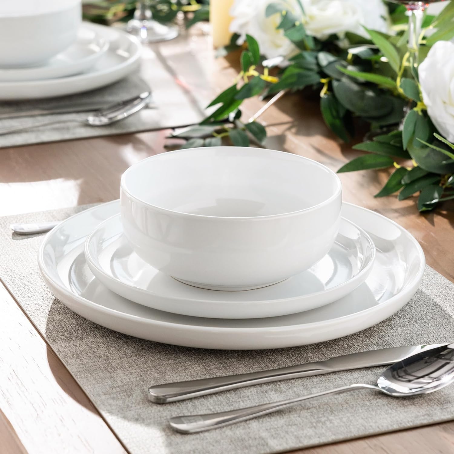 AmorArc Ceramic Dinnerware Sets of 4,Porcelain Plates and Bowls Sets, Scratch Resistant Dishes Set, Dishwasher & Microwave & Oven Safe Dishes Set,White Dishware Service for 4-12 pcs - Image 7