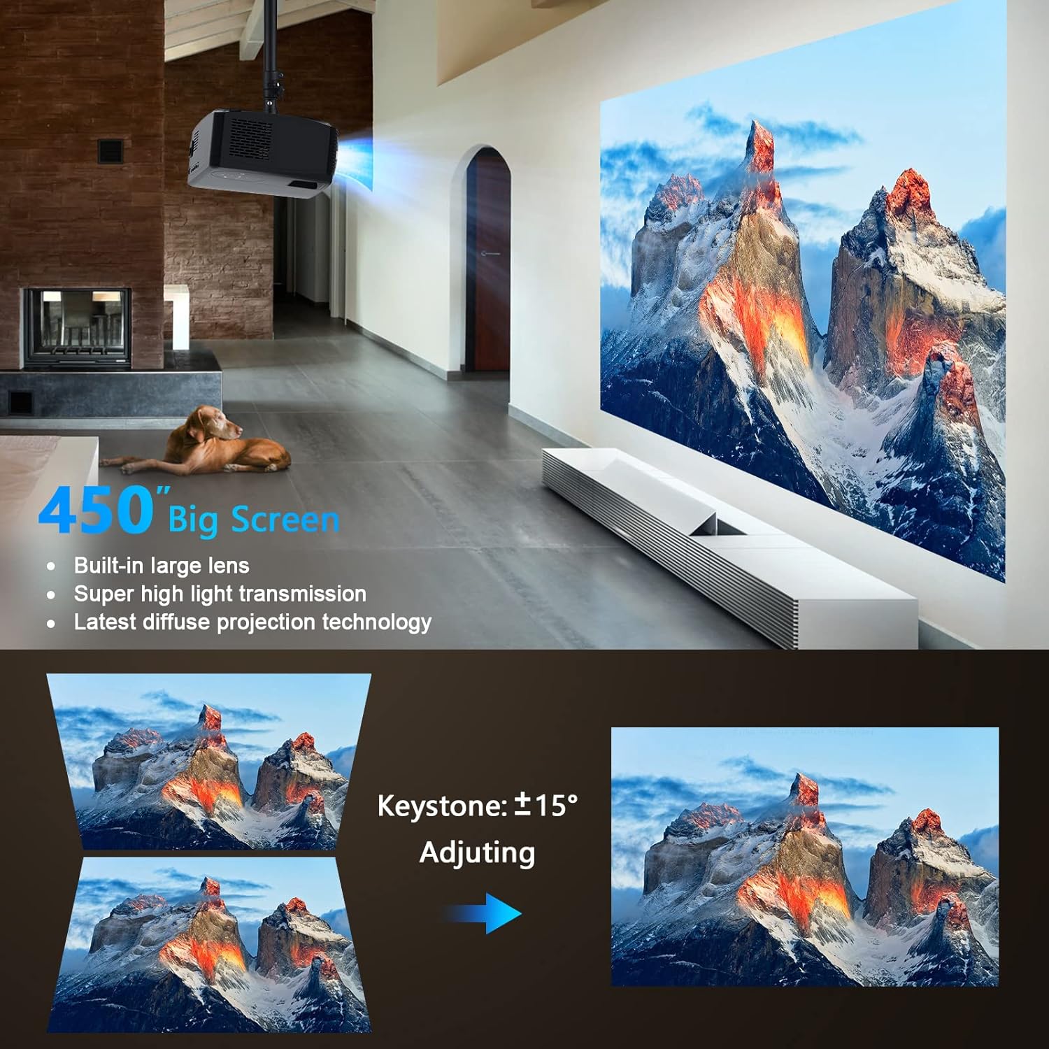 Native 1080P 5G WiFi Bluetooth Projector, AILESSOM 20000LM 450" Display Support 4K Movie Projector, High Brightness for Home Theater and Business, Compatible with iOS/Android/TV Stick/PS4/HDMI/PPT/USB - Image 3