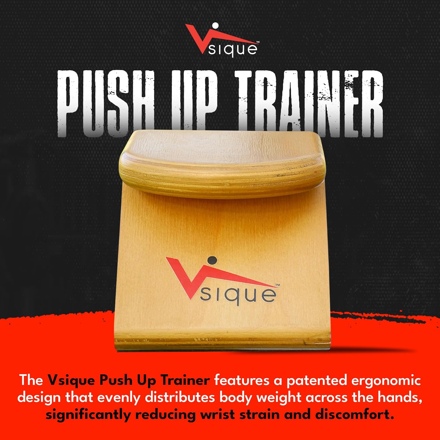 The Vsique Push Up Trainer for Proper Form - Wooden Ergonomic Push Up Grips Reduce Wrist, Joint Strain & Discomfort - Wrist-Friendly Design for All Fitness Levels - Push Up Grips for Floors & Counters - Image 3