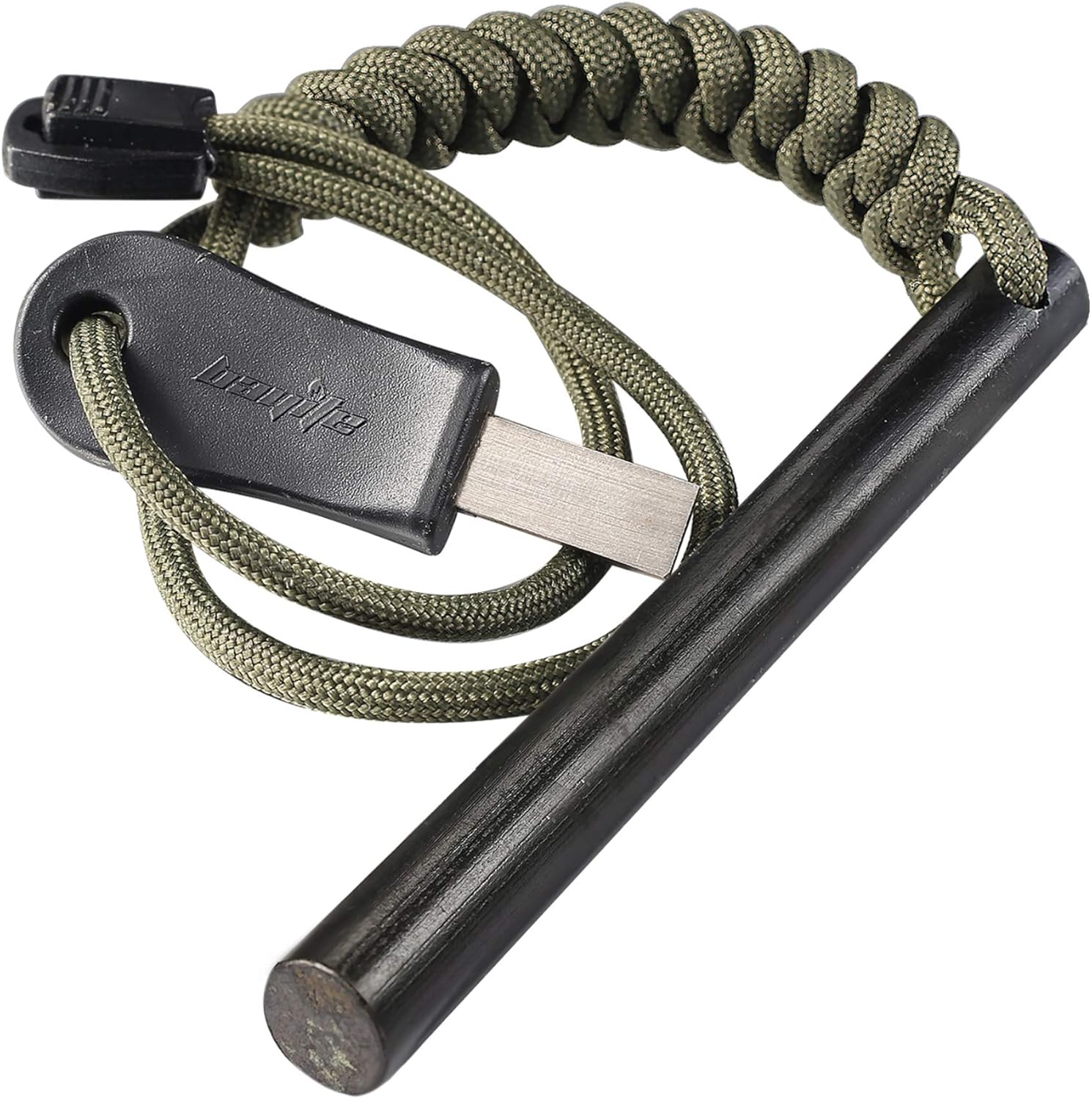 bayite 4 Inch Survival Ferrocerium Drilled Flint Fire Starter, Ferro Rod Kit with Paracord Landyard Handle and Striker, 4"(Long) x 3/8"(Diameter) - Image 2