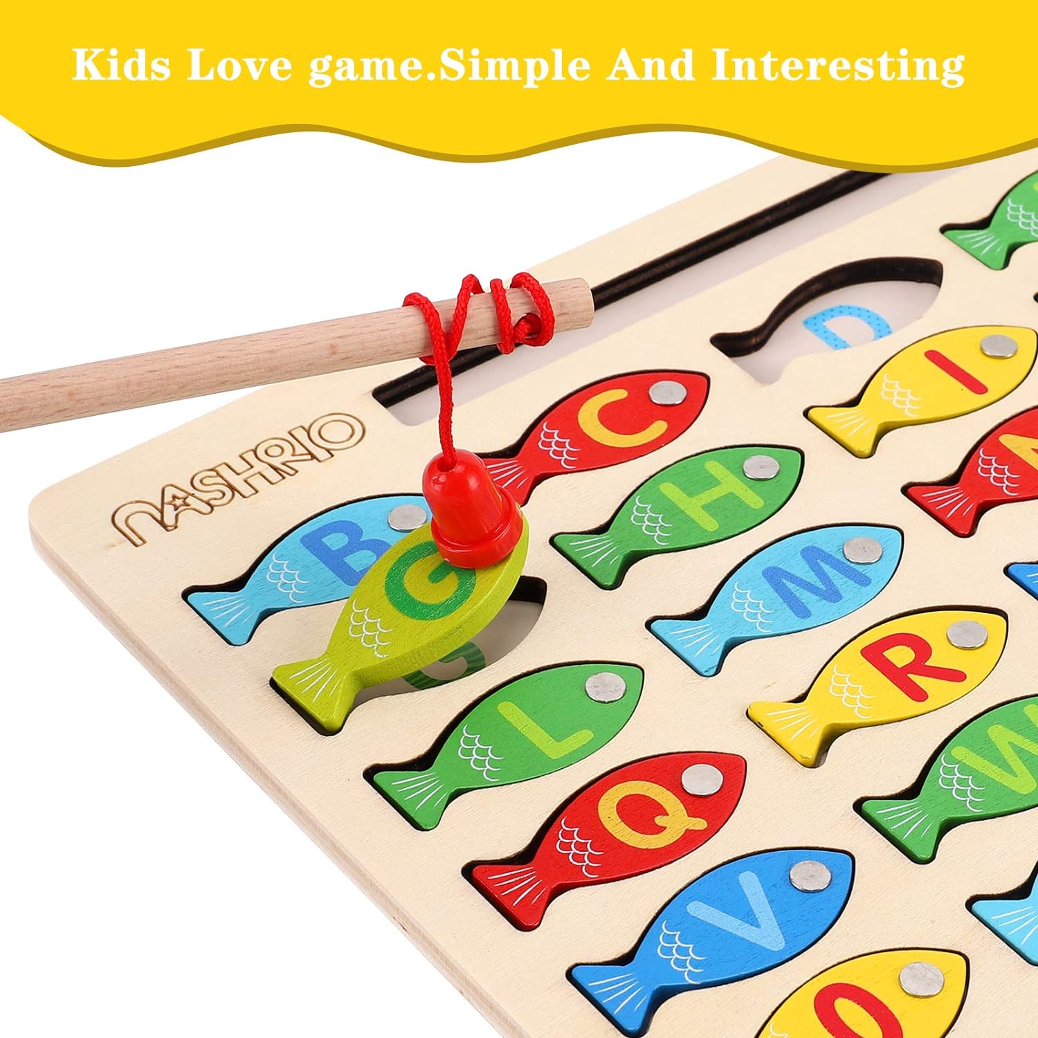 Magnetic Wooden Fishing Game Toy for Toddlers, Alphabet Fish Catching Counting Games Puzzle with Numbers and Letters, Preschool Learning ABC Math Educational Toys 3 4 5 Years Old Girl Boy Kids - Image 4