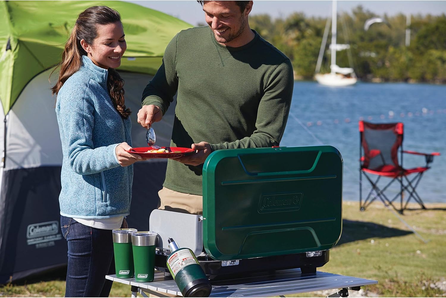 Coleman 24-Piece Enamel Dinnerware Set, Durable Dishes & Utensils for Camping & Outdoor Use, Dishwasher Safe with Included Carry Pouch for Camping, Tailgating, Picnics & More - Image 4