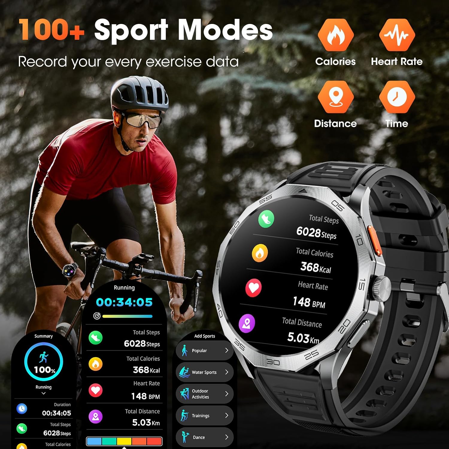 Military Smart Watch for Men 1.85" HD Ultra Screen Touch Screen 710mAh Battery Smart Watches for Android iOS (Bluetooth Call Answer/Dial Calls) Fitness Tracker with 100+ Sports - Image 8