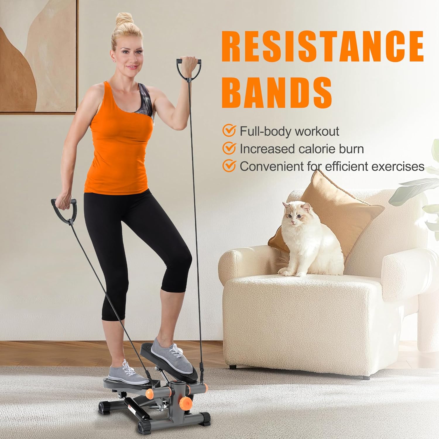 Stepper for Exercise at Home Mini Stair Stepper with Resistance Bands Exercise Equipment for Home Stair Climber Stepper Machine for Home Gym Cardio Equipment for Full Body Workout - Image 4