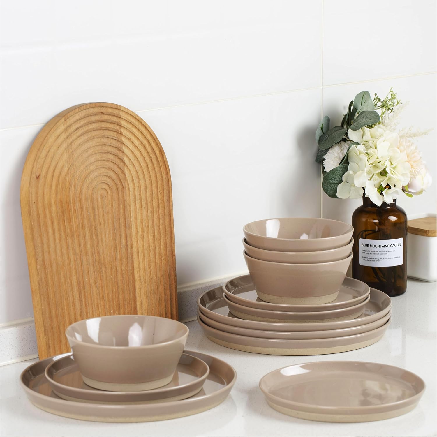 Famiware Saturn Plates and Bowls Set of 12 and Milkyway 4oz Dipping Bowls Set of 6, 18 Pieces Dinnerware Sets, Cinnamon Brown - Image 8