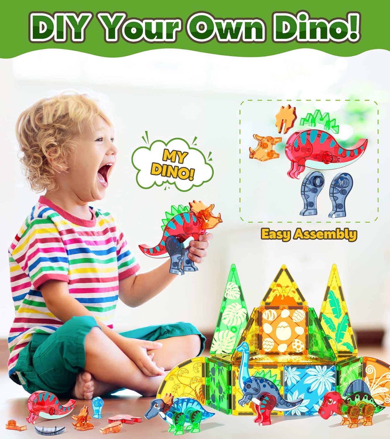 Magnetic Tiles Dinosaurs Magnet Building Blocks Toys for Kids Ages 3-5 4-8 8-12 Creative Animals Educational Stack Tile Construction for Boys Girls Toddlers 5-7 Year Old to STEM Learning - Image 4