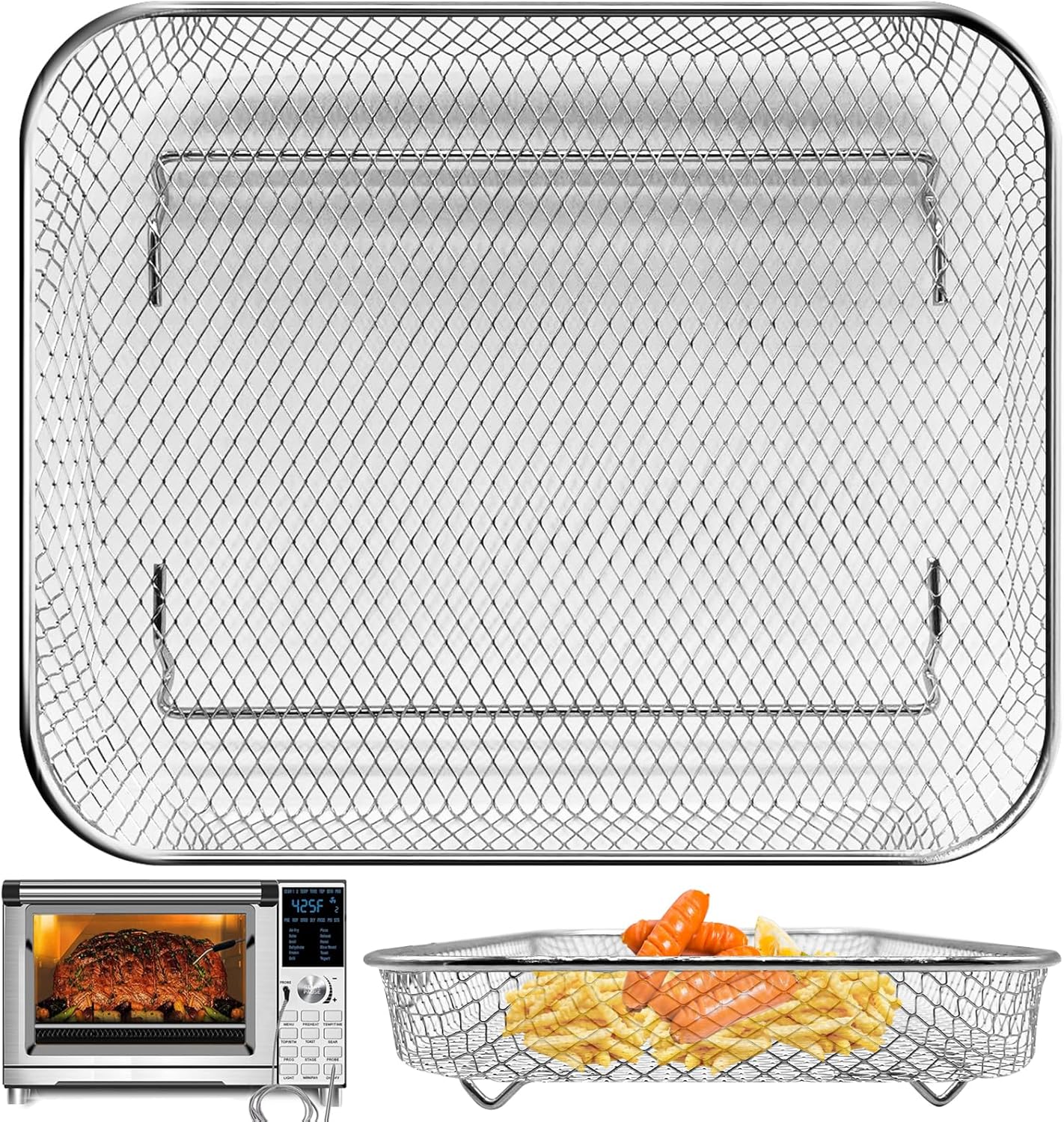 Air Fryer Basket Replacement for nuwave bravo xl air fryer toaster smart oven, 11.7 * 9.7'' Non-stick Mesh Air Fryer Steel Basket Wire Rack Accessories Parts, Dishwasher Safe - Image 2