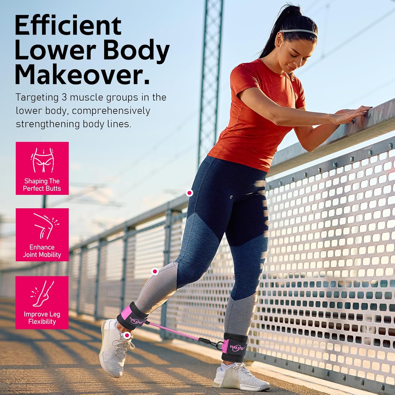 WALITO Ankle Resistance Bands with Cuffs, Exercise Bands for Legs and Butt, Booty Workout Equipment for Kickbacks and Hip Fitness Training - Image 5