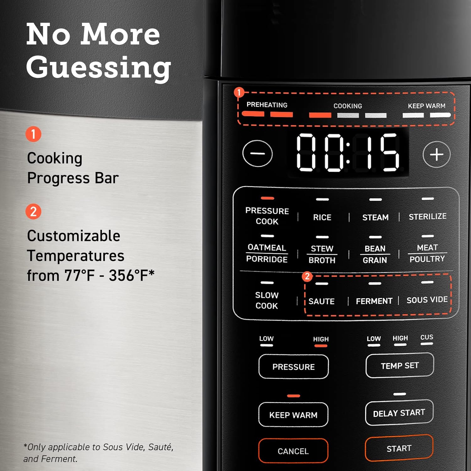 COSORI Pressure Cooker Electric 6 qt, 9-in-1 Instant Multi Kitchen Appliances, Safer Venting Design, Rice Cooker, Slow Cooking Pot, Sous Vide, Saute Pot, 1100W, Stainless Steel - Image 7
