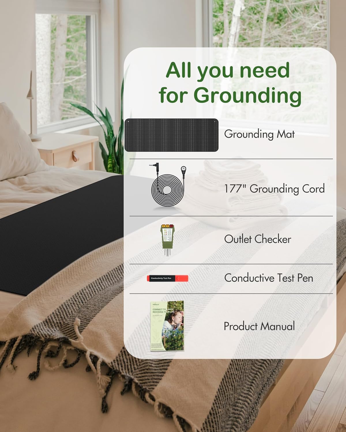 Feraco Grounding Mat for Bed, Grounding Pad Kit for Sleeping & Overall Well-Being with Cord & Tester (King, 27" x 76") - Image 7