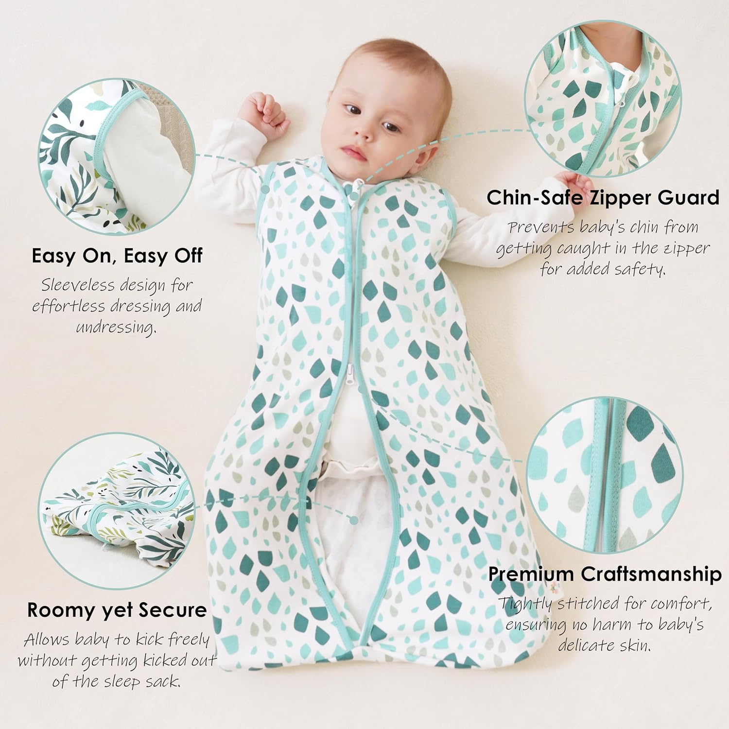 Cute Castle Baby Sleep Sack 0-6 Months - Lightweight 100% Cotton 2-Way Zipper TOG 0.5 Infant Wearable Blanket, Newborn Essentials Toddler Sleep Clothes (3 Pack Green) - Image 4