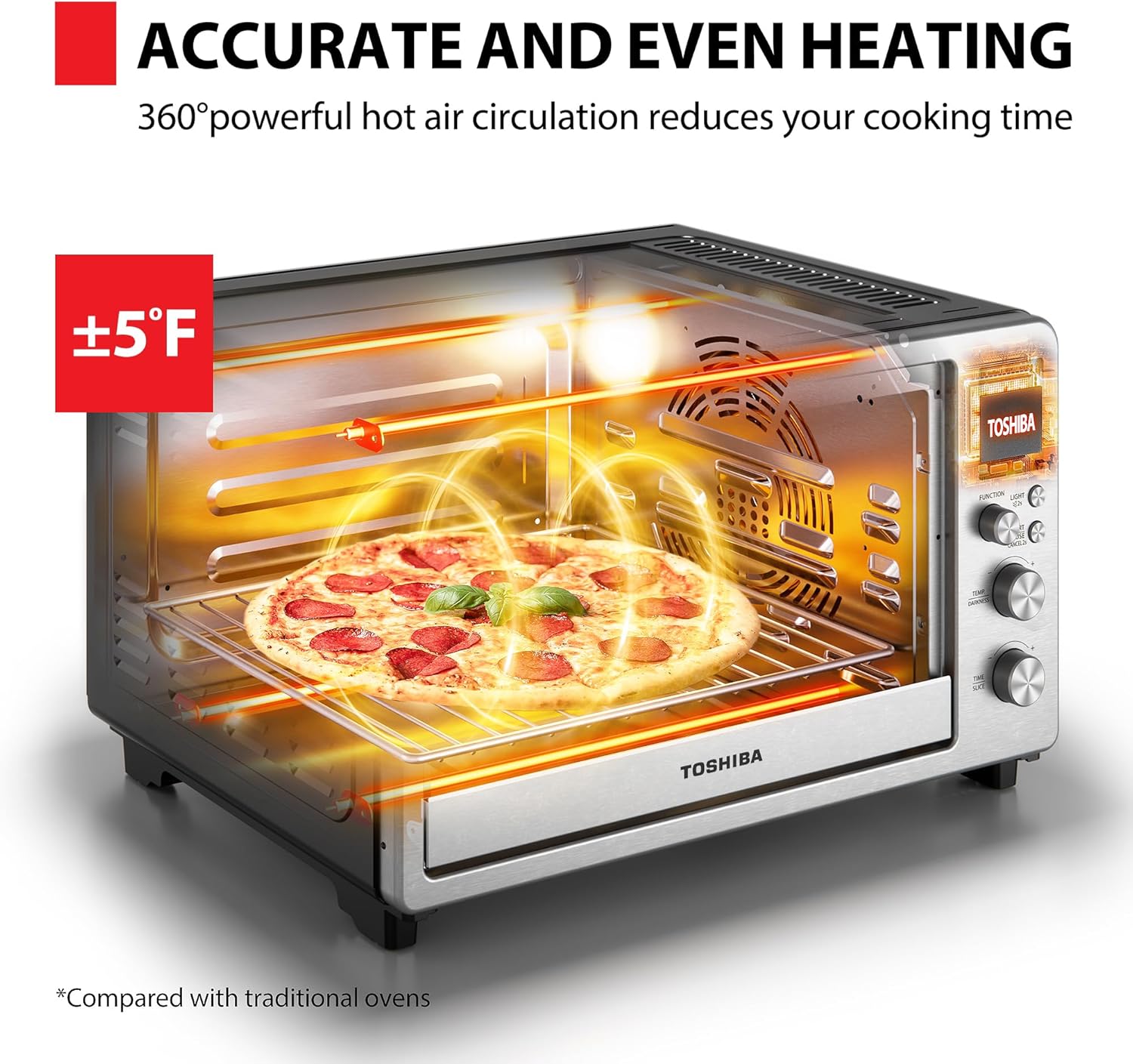 TOSHIBA ChefFry Air Fryer Toaster Oven Combo, 26.4 QT Large Capacity, 12-in-1 Countertop Toaster Oven, Stainless Steel - Image 5