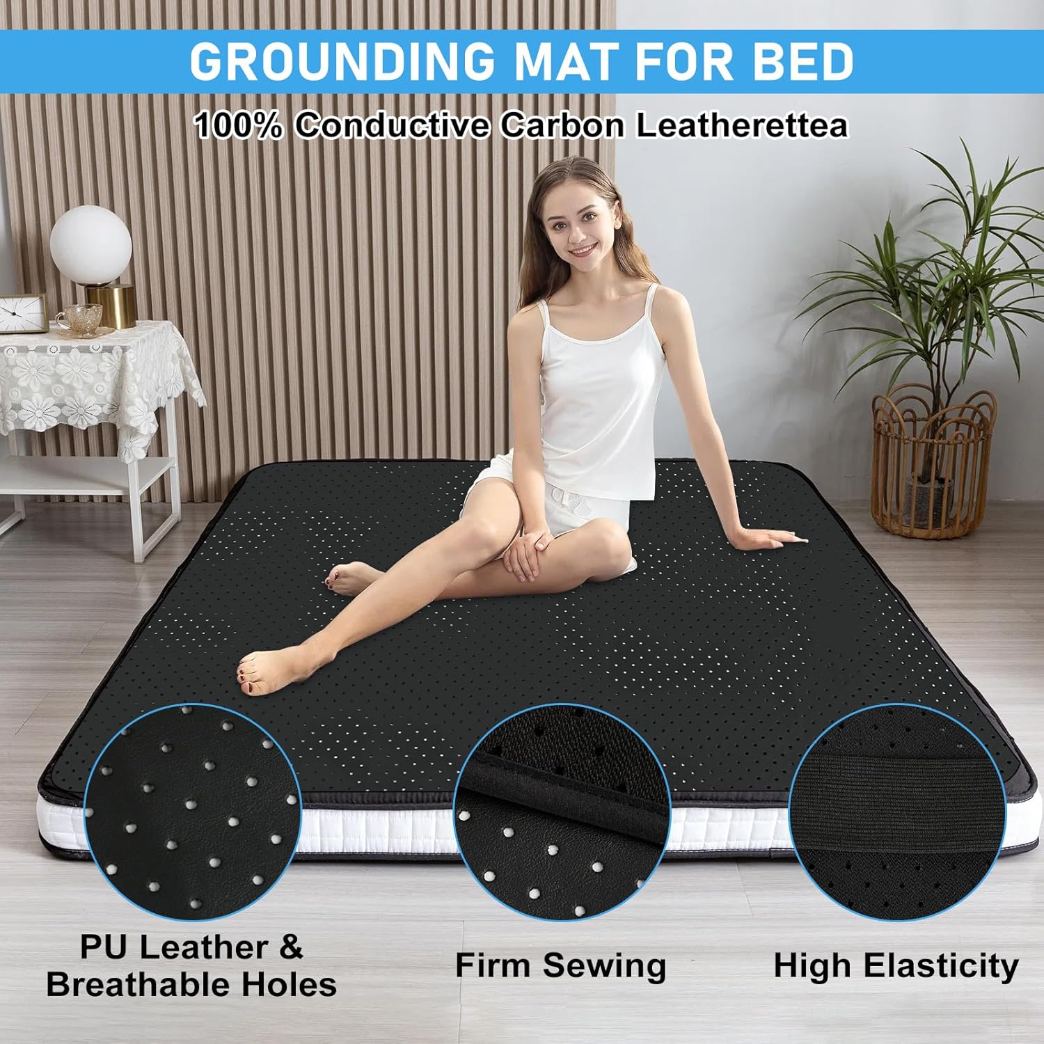 Grounding Mat for Bed, King Size Earthing Mattress Cover Sheets Pad Grounding Kit, Grounding Cord Included (King, 76 * 80") - Image 3