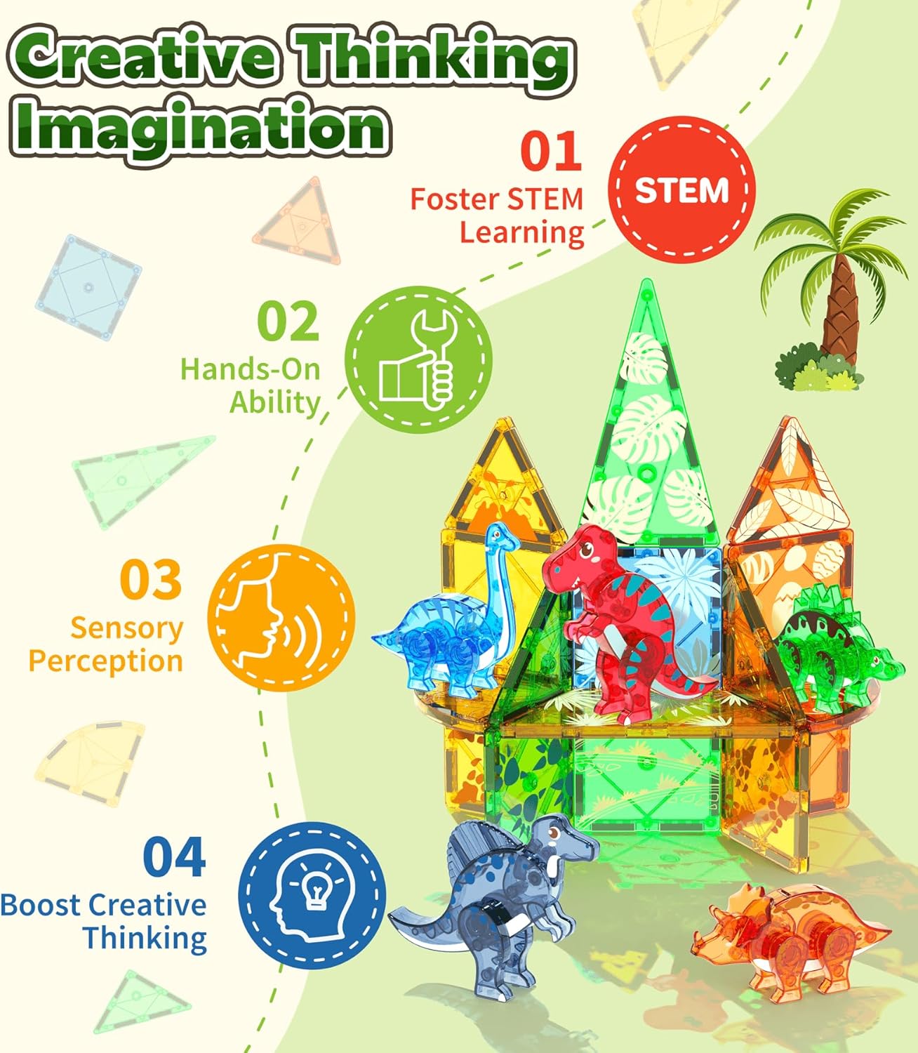 Magnetic Tiles Dinosaurs Magnet Building Blocks Toys for Kids Ages 3-5 4-8 8-12 Creative Animals Educational Stack Tile Construction for Boys Girls Toddlers 5-7 Year Old to STEM Learning - Image 8