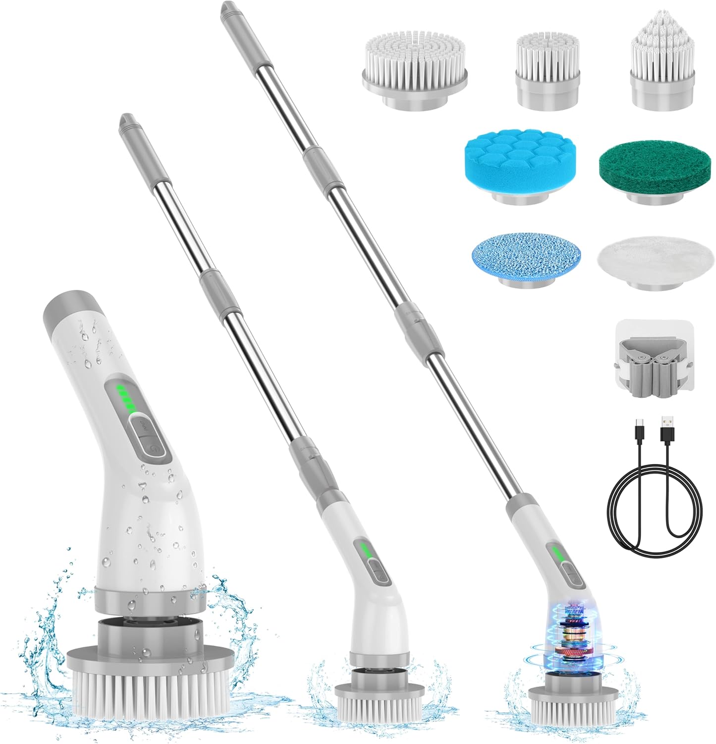 Electric Spin Scrubber, Upgrade 7 in 1 Electric Cleaning Brush,420RPM Powerful Cleaning, 1.5H Bathroom Scrubber Dual Speed with Extension Arm for Kitchen, Car, Tile, Wall, Floor, Shower - Image 2
