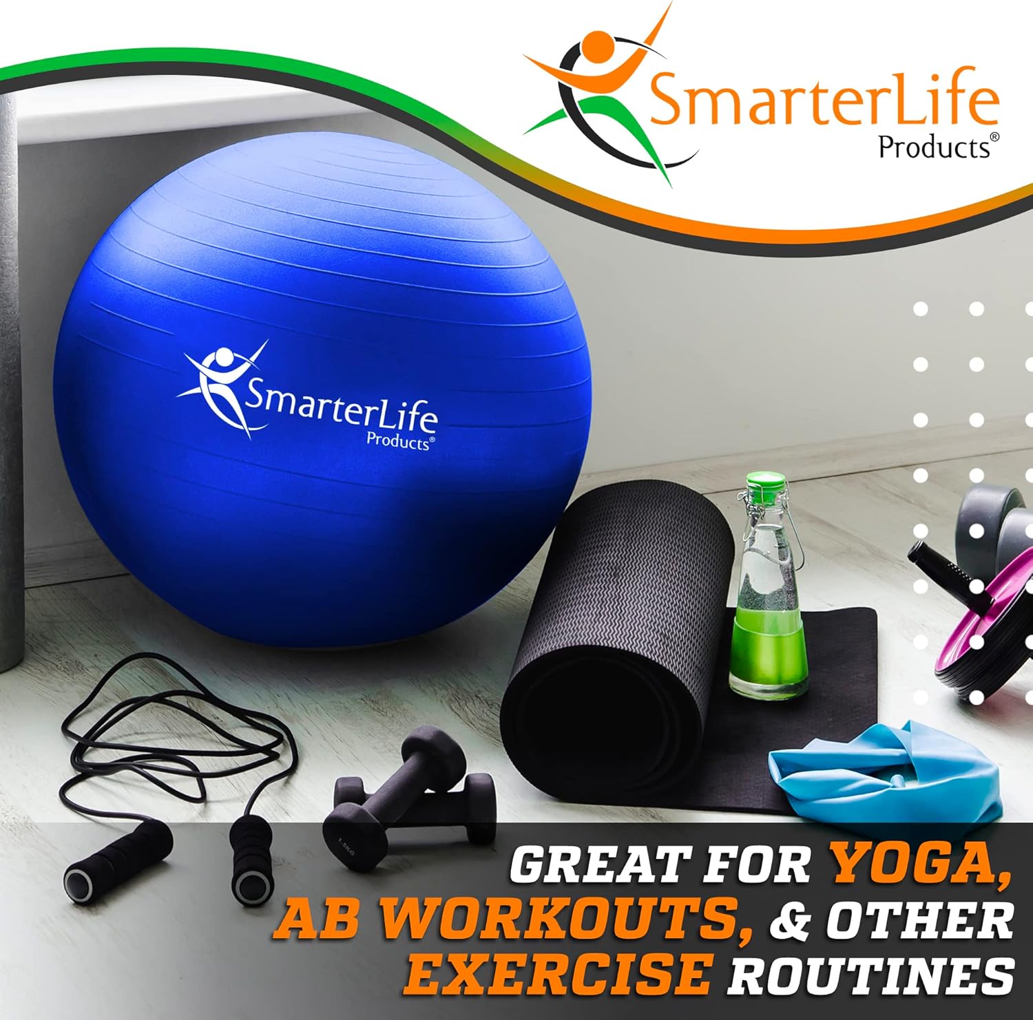 SmarterLife Exercise Ball Yoga Ball for Fitness, Balance, Stability, or Pregnancy, Gym Ball for Core Workout, Physical Therapy, Yoga Ball Chair for Office, Anti-Slip Anti-Burst - Image 3