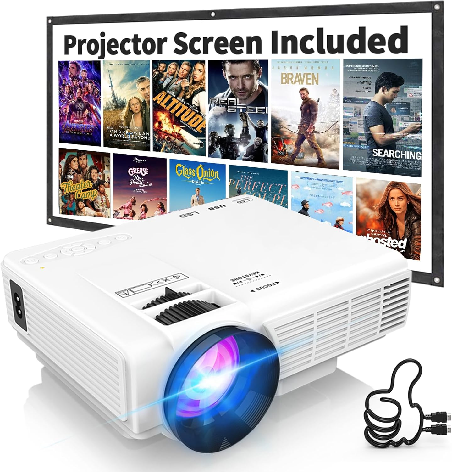 Projector with Two-way Bluetooth, Mini Projector with Projector Screen, Full HD 1080P Portable Video Projector, Home Movie Projector Compatible with HDMI/USB/Smartphone - Image 2