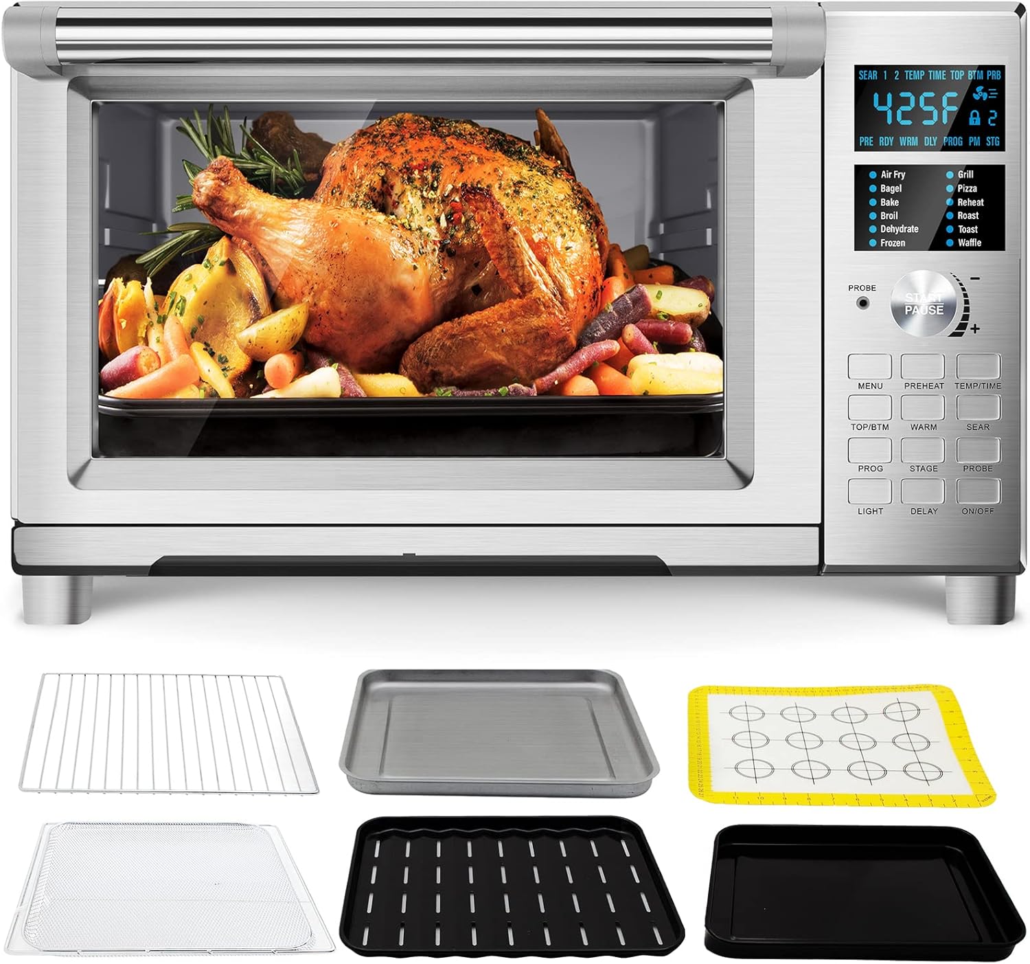 Nuwave Bravo Air Fryer Toaster Oven Combo, 12-in-1 Smart Convection Ovens Countertop 30QT with Integrated Digital Temperature Probe, Tray, Basket, Fry Rack and Recipes - Image 2