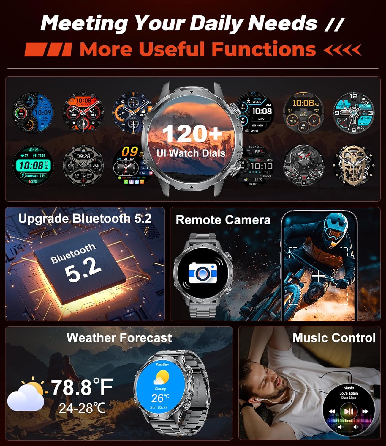 Military Smart Watch for Men,1.85" HD/800mAh Battery Smart Watches with LED Flashlight for Android iOS (Bluetooth Call Answer/Calls)Fitness Tracker with Heart Rate/Sleep Tracking/Blood Oxygen Black - Image 8