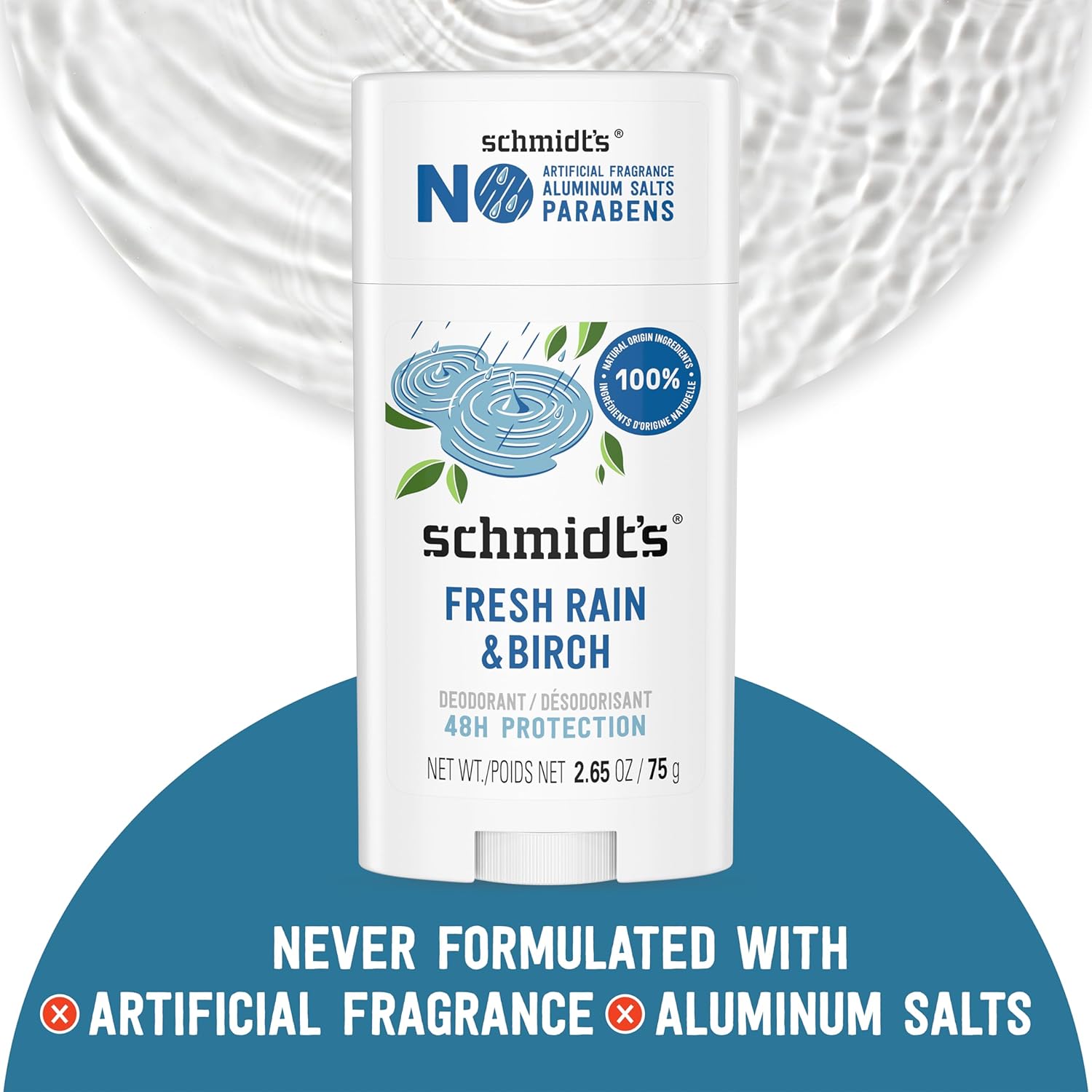 Schmidt's Aluminum-Free Vegan Deodorant Fresh Rain & Birch with 24 Hour Odor Protection, 2 Count for Women and Men, Natural Ingredients, Cruelty-Free, 2.65 oz - Image 5