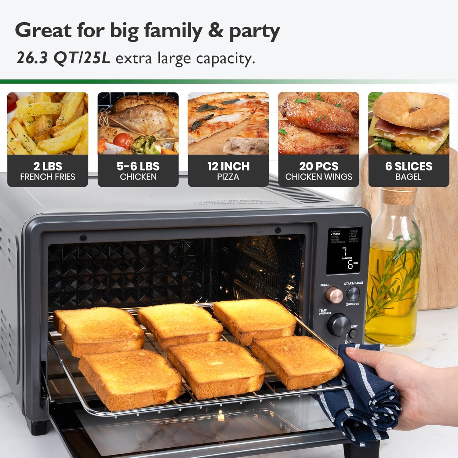 Infrared Heating Air Fryer Toaster Oven Combo, with Non-toxic Enamel-coated Interior, Extra Large Countertop Convection Oven 10-in-1 Combo, 6-Slice Toast, Enamel Baking Pan Easy Clean - Image 7