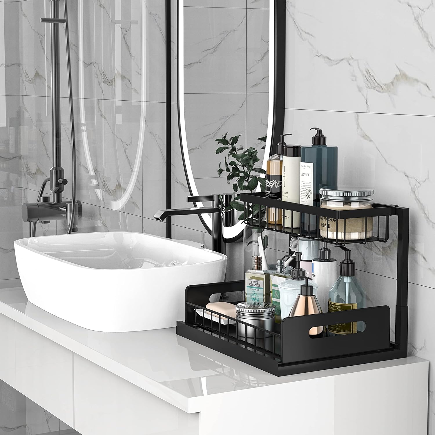 bukfen Under Sink Organizer, Pull Out Cabinet Organizer 2-Tier Slide Out Sliding Shelf Under Cabinet Storage Multi-Use for Under Kitchen Bathroom Sink Organizers and Storage - Image 6