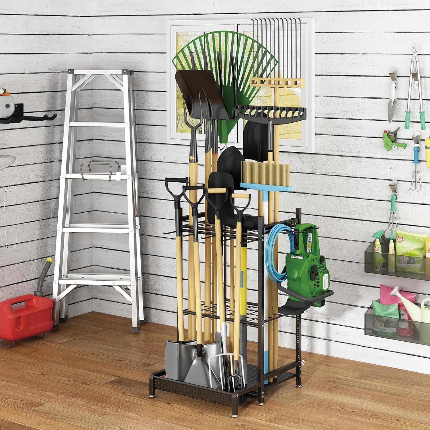 GILLAS Garden Tool Organizer for Garage, Utility Storage Racks with Hooks, Metal Yard Tool Stand Holder Organizer for Long-Handled, Broom, Shovel, Rake, Sturdy Heavy Rack for Outdoor, Yard, Black - Image 9