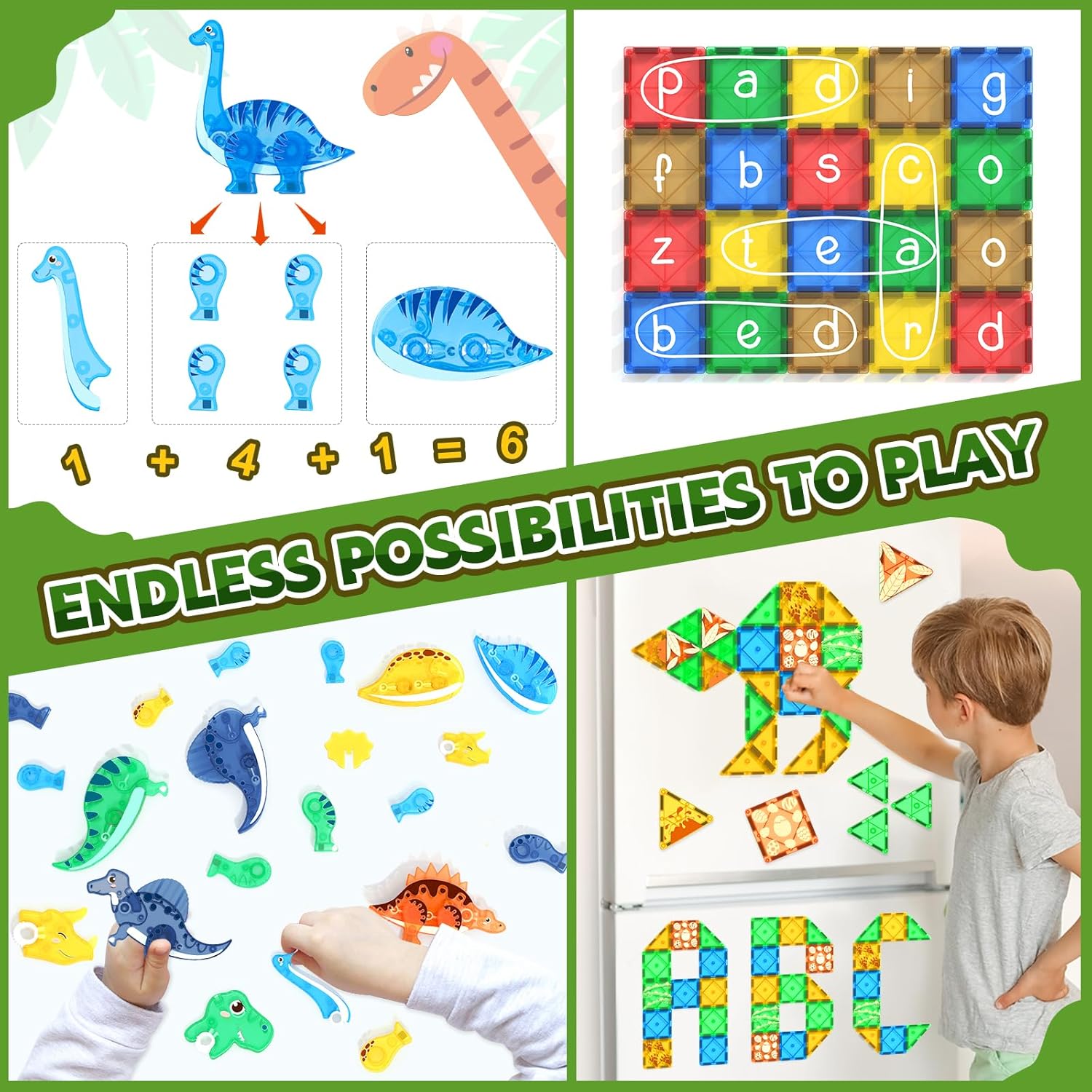 Dinosaur Toys Magnetic Tiles 3D Movable Dinos for Kids 3-5 5-7 Toddler Outdoor Sensory Toys, STEM Educational Magnetic Blocks for 3+ Years Old Boys Girls Kids Toys - Image 6