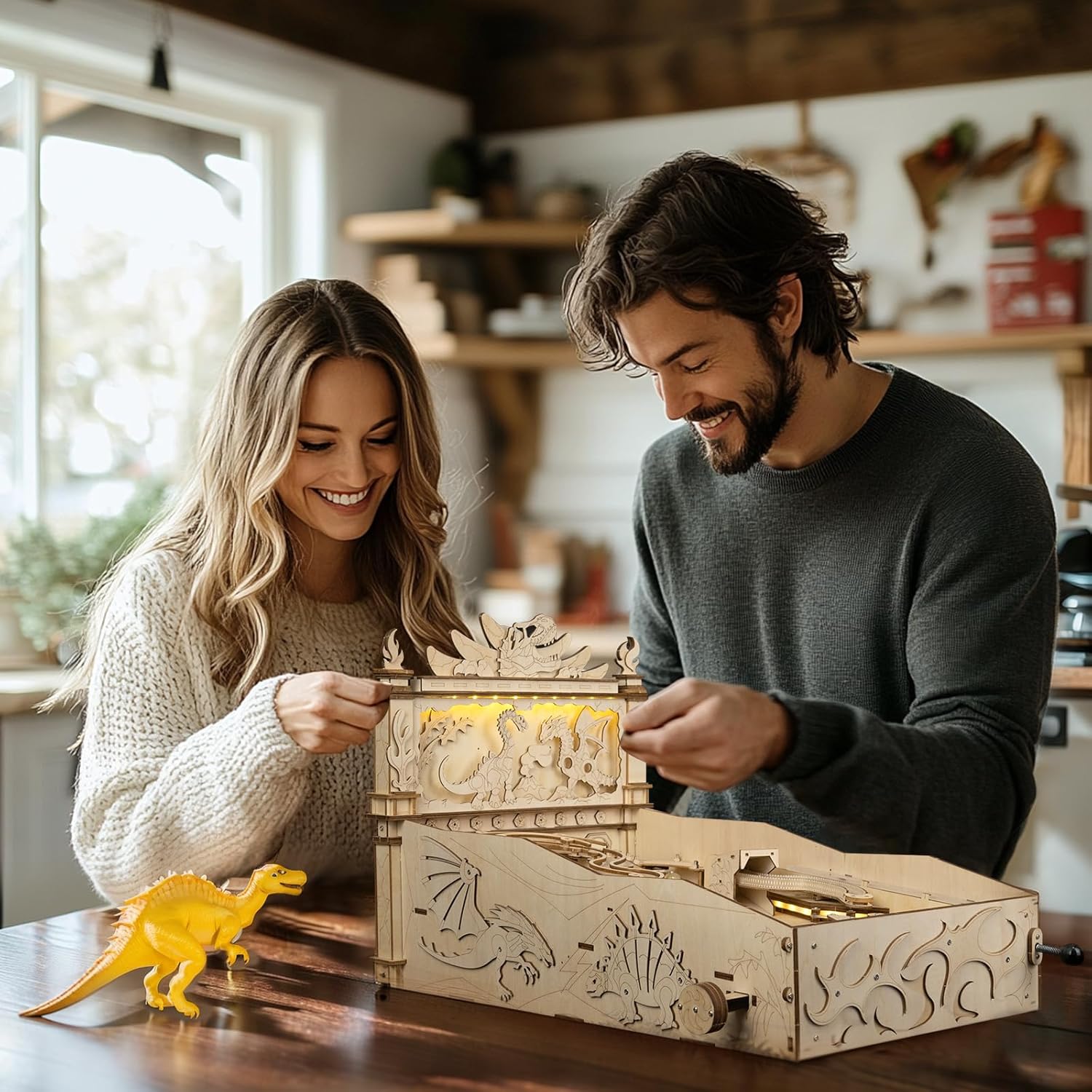 3D Wooden Dinosaur Pinball Machine DIY Kit for Adults & Teens - Tabletop Arcade Game with LED Lights & Sound Effects, STEM Building Model, Creative Gift for Ages 14+ - Image 6
