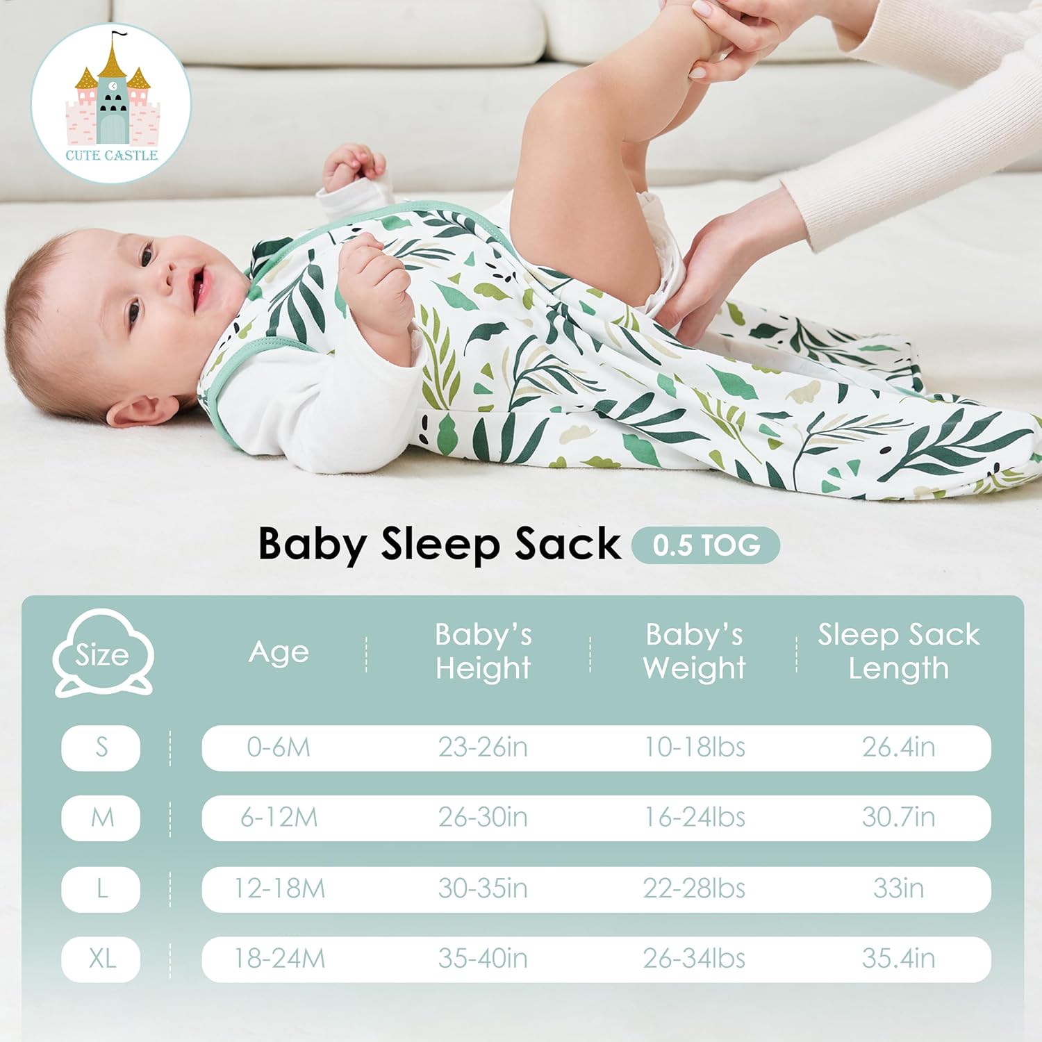 Cute Castle Baby Sleep Sack 0-6 Months - Lightweight 100% Cotton 2-Way Zipper TOG 0.5 Infant Wearable Blanket, Newborn Essentials Toddler Sleep Clothes (3 Pack Green) - Image 5