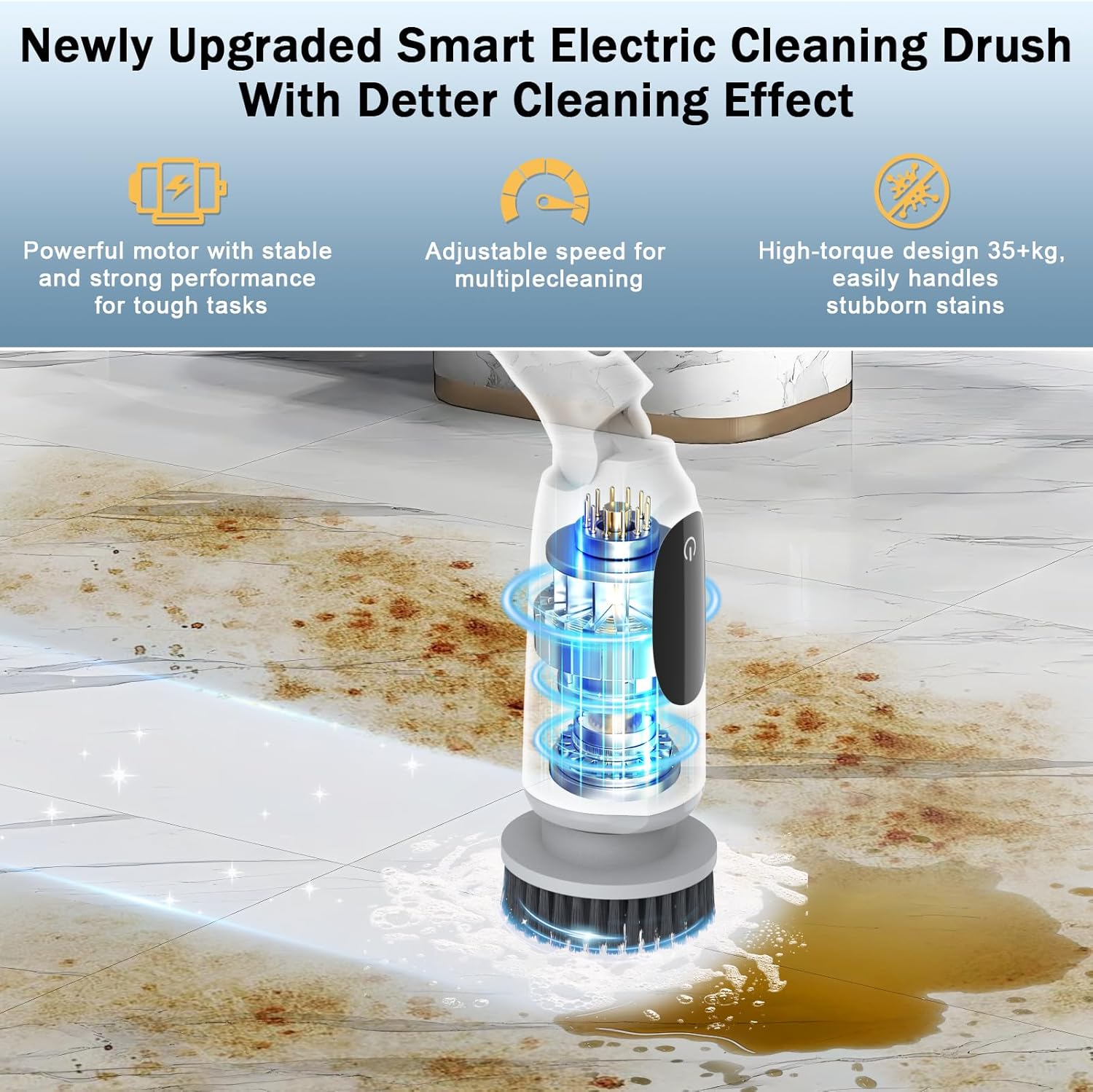 Electric Spin Scrubber, 2025 Upgraded Cordless Bathroom Scrubber, Aluminum Alloy Telescopic Handle, IPX7 Bathtub Electric Cleaning Tool, 3 Speeds Shower Cleaner Brush, 8 Brush Heads, LED Display - Image 8