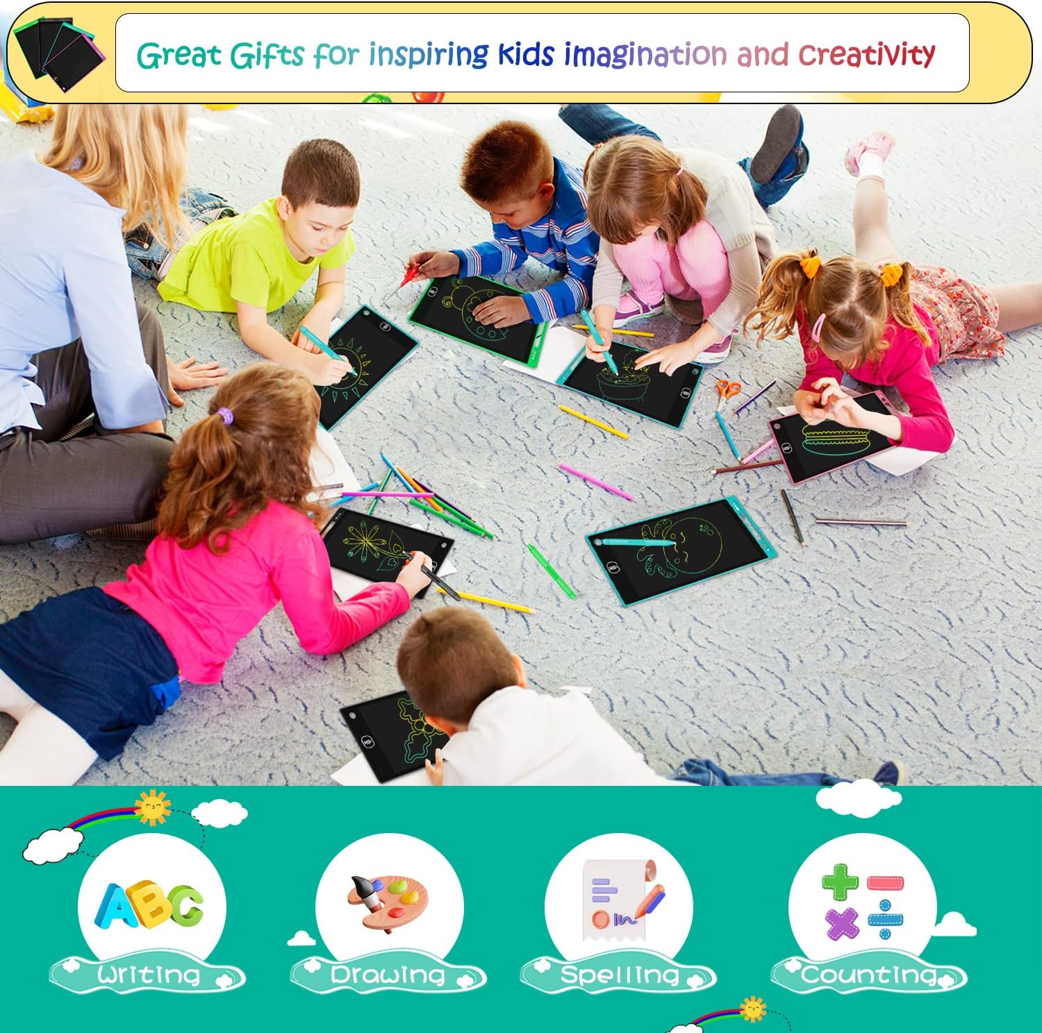 32 Pack LCD Writing Tablet 8.5 Inch with attached Pen and String for kids, toddlers, girls, boys, reusable erasable colorful Doodle Board, Doodle Pad, educational learning Toys Gifts (8.5inch, 32pack) - Image 3