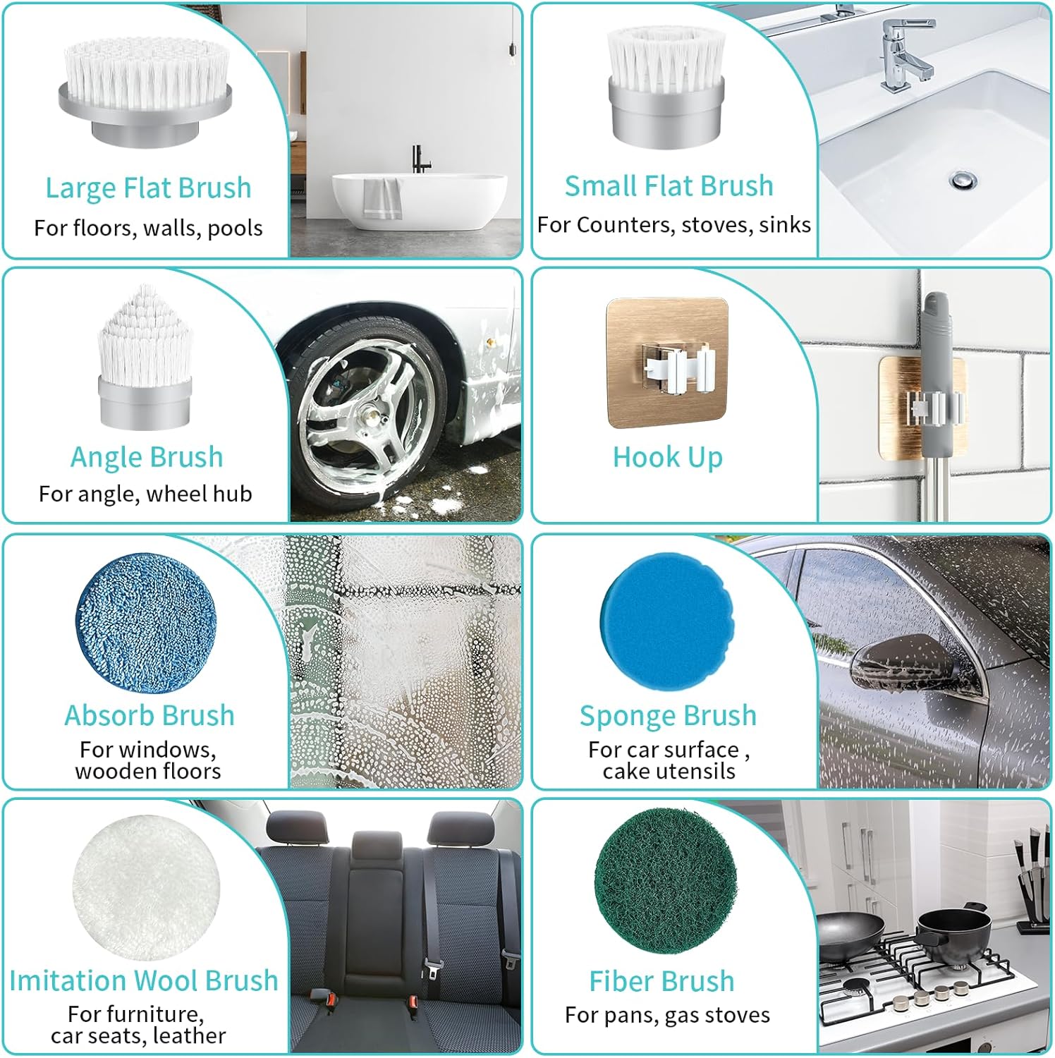 Electric Spin Scrubber, FARTVOLUS Cordless Cleaning Brush with 8 Replaceable Brush Heads, Bathroom and Floor Tile 360 Power Scrubber Dual Speed with Extension Handle for Bathtub, Kitchen, Window - Image 7