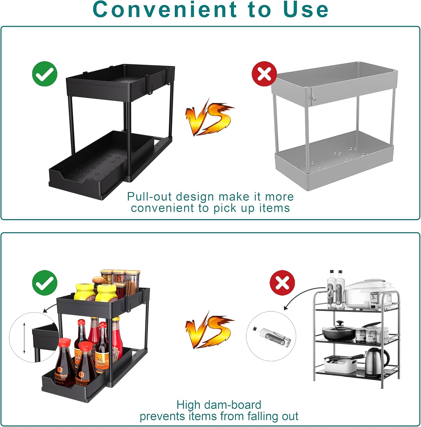 2 Pack Under Sink Organizer, 2 Tier Bathroom Cabinet Organizer with Sliding Basket, Multi-Purpose Under Sink Organizers and Storage for Bathroom Kitchen - Image 4