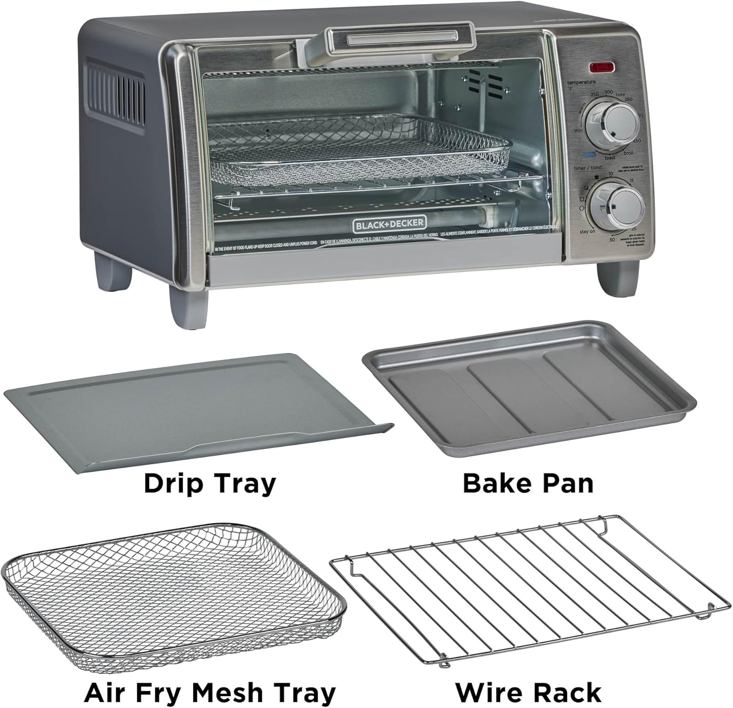 BLACK+DECKER 4-Slice Crisp 'N Bake Air Fry Toaster Oven,TO1787SS-RFP, 4-Slice, 5 Cooking Functions, 30 Minute Timer, Stainless Steel - Image 10