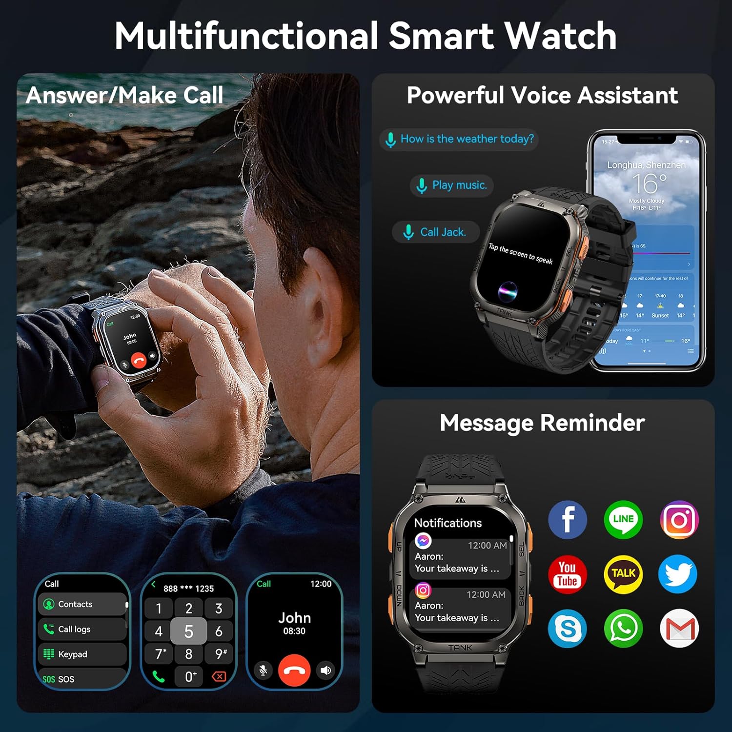 AMAZTIM Military Smart Watch with GPS, 6 Satellite Positioning/Compass, Stainless Steel Body, 50M Waterproof, 480mAh Extra-large battery, Answer/Make Call, 2" AMOLED Screen, Compatible for Android iOS - Image 6