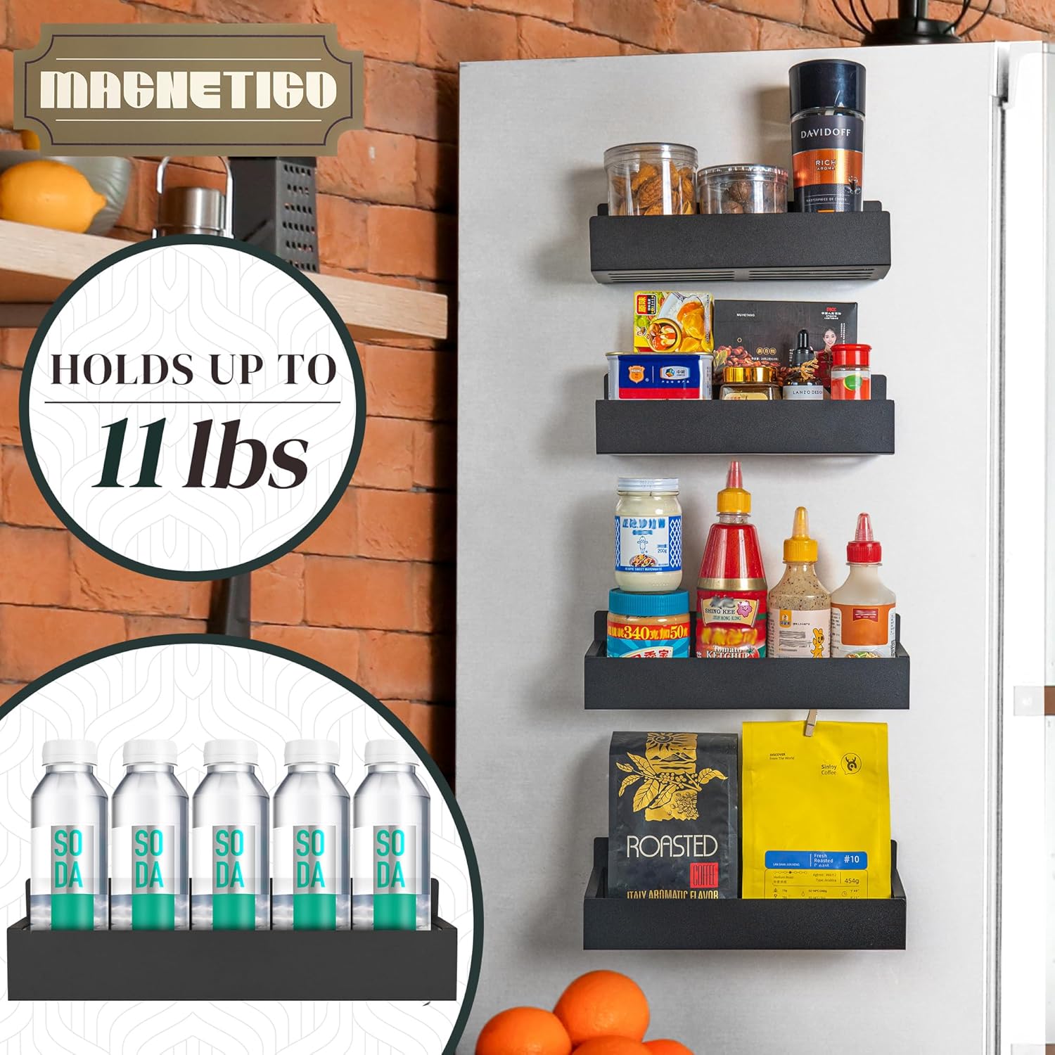 4-Pack Magnetic Spice Rack Set with Hooks, Grocery Notepad & Pen - Space-Saving Kitchen Organizer for Spices & Jars - Image 3