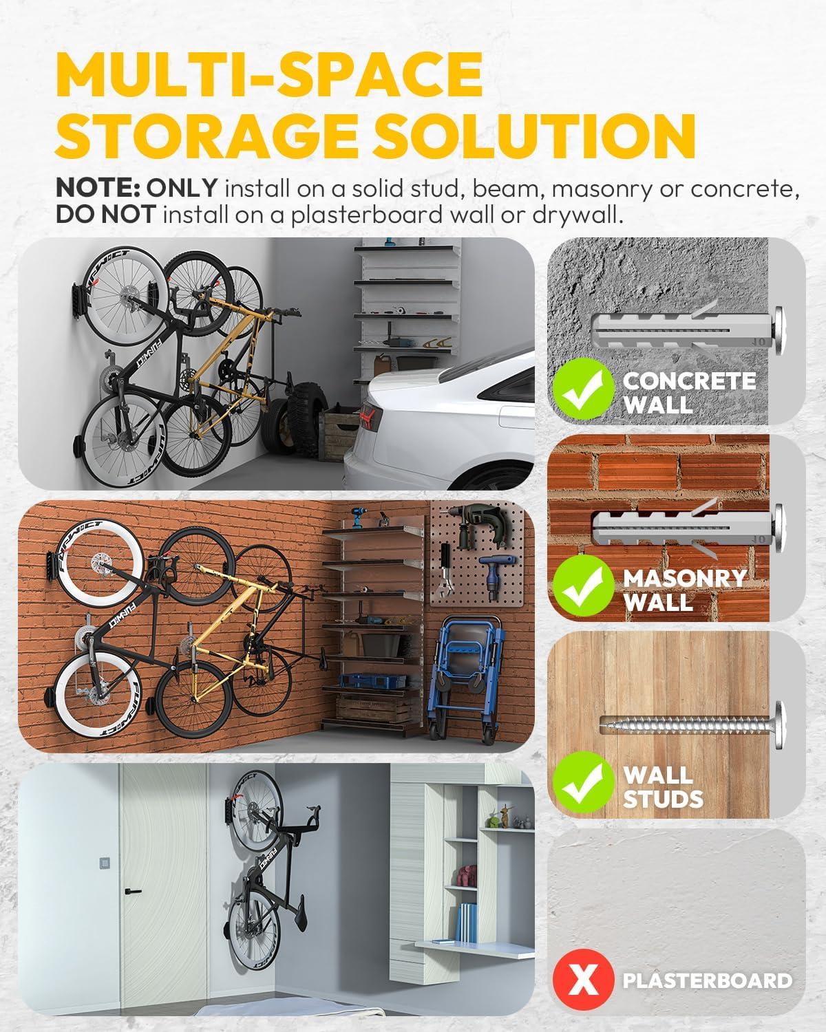 Swivel Bike Wall Mount Bike Rack Garage Organizer, Vertical Bike Hanger for Bicycle Rotating Wall Rack, Easy Installation with Wheel Hook (1 PACK) - Image 5