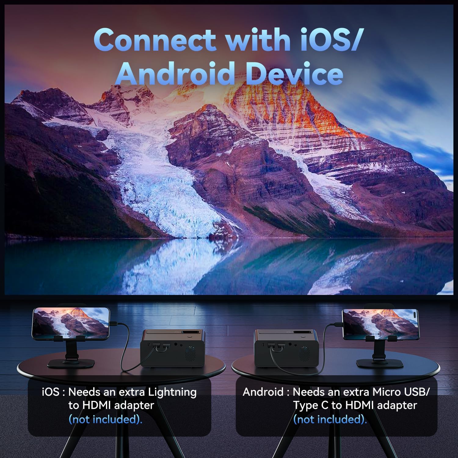 Mini Projector for iPhone, ELEPHAS 2025 Updated Portable Phone Projector, 1080P Supported Small Movie Projector, Compatible with Android/iOS, TV Stick, Laptop, HDMI/USB Interface - Image 3