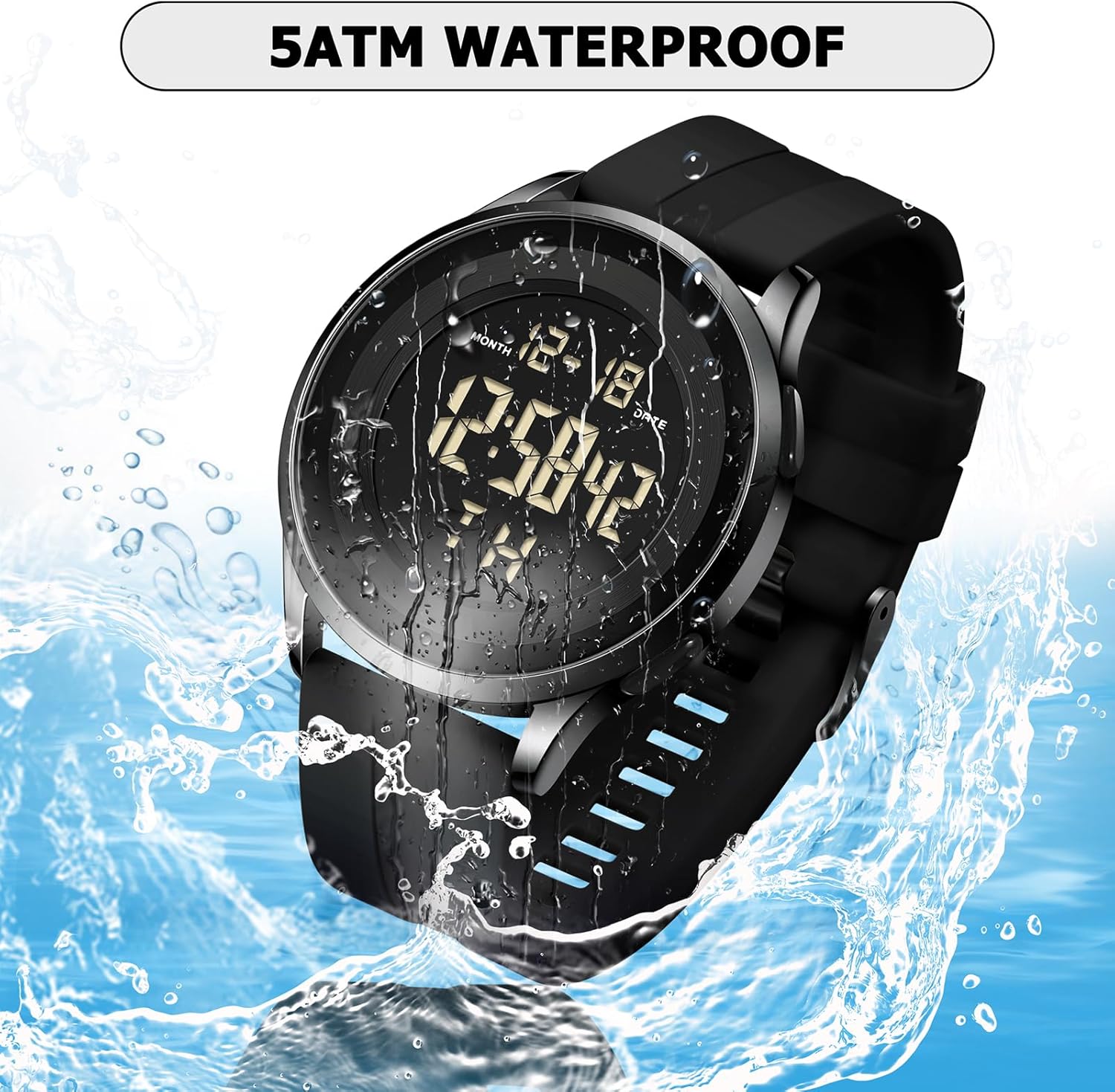 Mens Digital Waterproof Military Watch for Men Black Dive Tactical Sports Minimalist Ultra-Thin Wrist Watch - Image 3